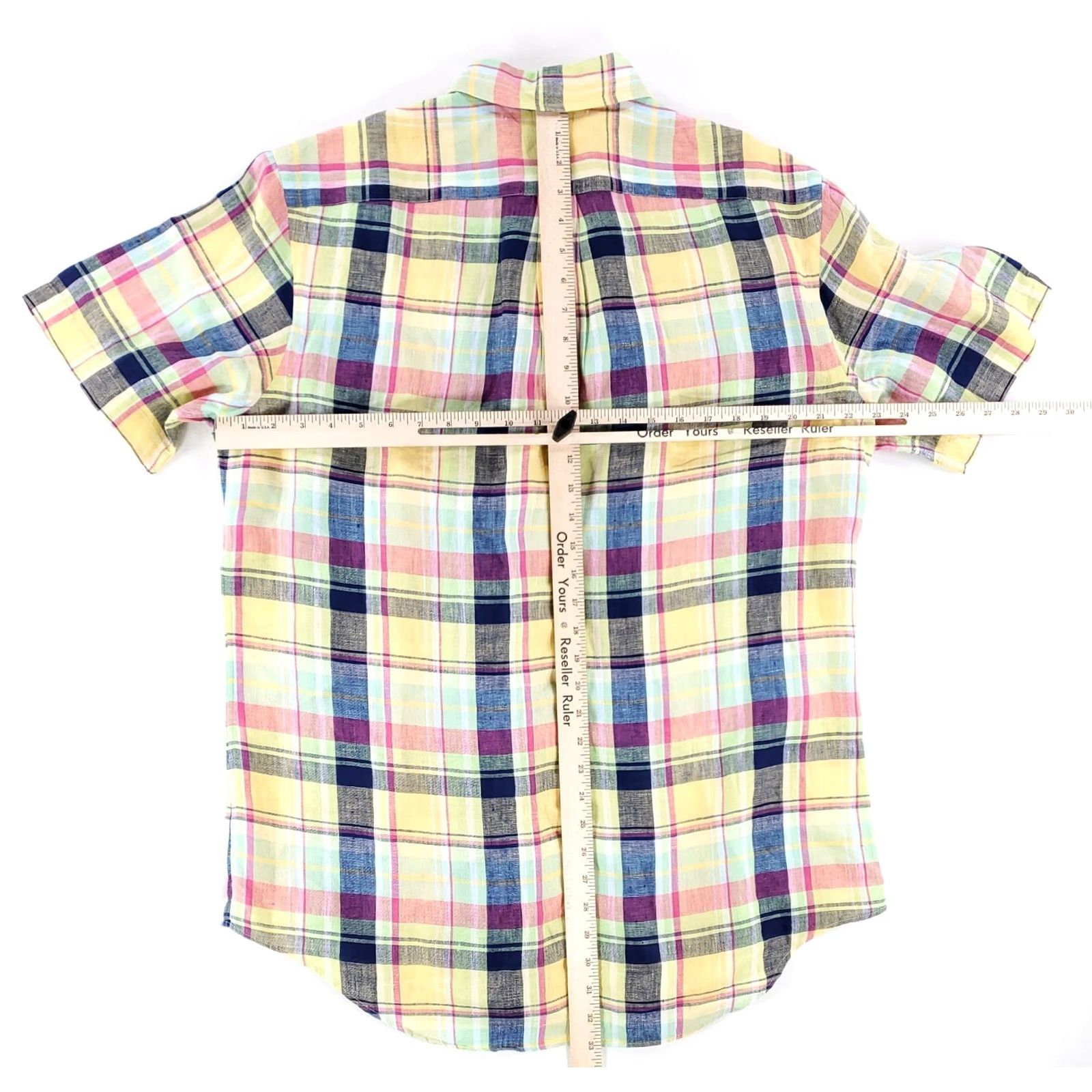 Ralph Lauren Ralph Lauren Shirt Plaid Linen Button-Down Short Sleeve Mens L Blue Yellow Size US L / EU 52-54 / 3 - 4 Thumbnail