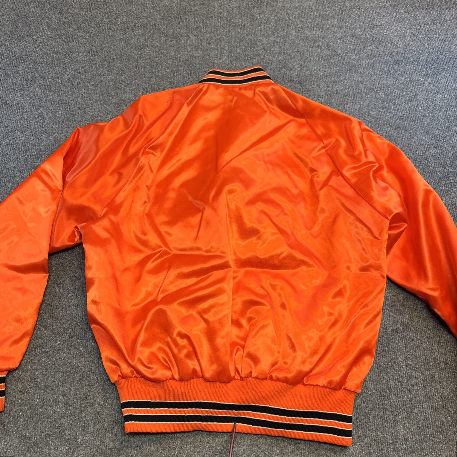 Dunbrooke Dunbrooke Pla-Jac Varsity Jacket Mens Orange Satin Mid-Length Pockets Casual Long Sleeve Size L Size US L / EU 52-54 / 3 - 5 Thumbnail