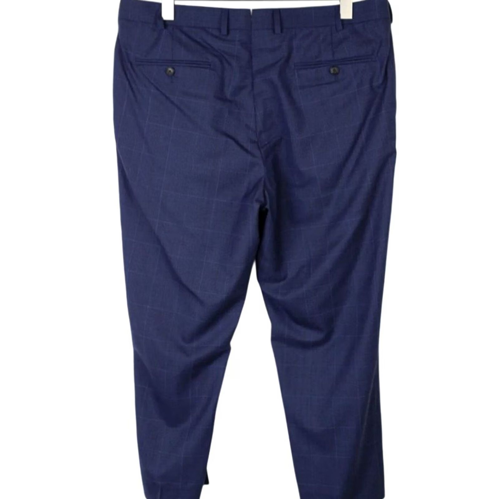 Suitsupply Suitsupply Sienna Trousers Wool Navy Blue Check Pattern Men UK 44S / W37 Tapered Front Zip Flat Front Casual Formal Shop Wear Mens Size US 44 / EU 60 - 2 Thumbnail