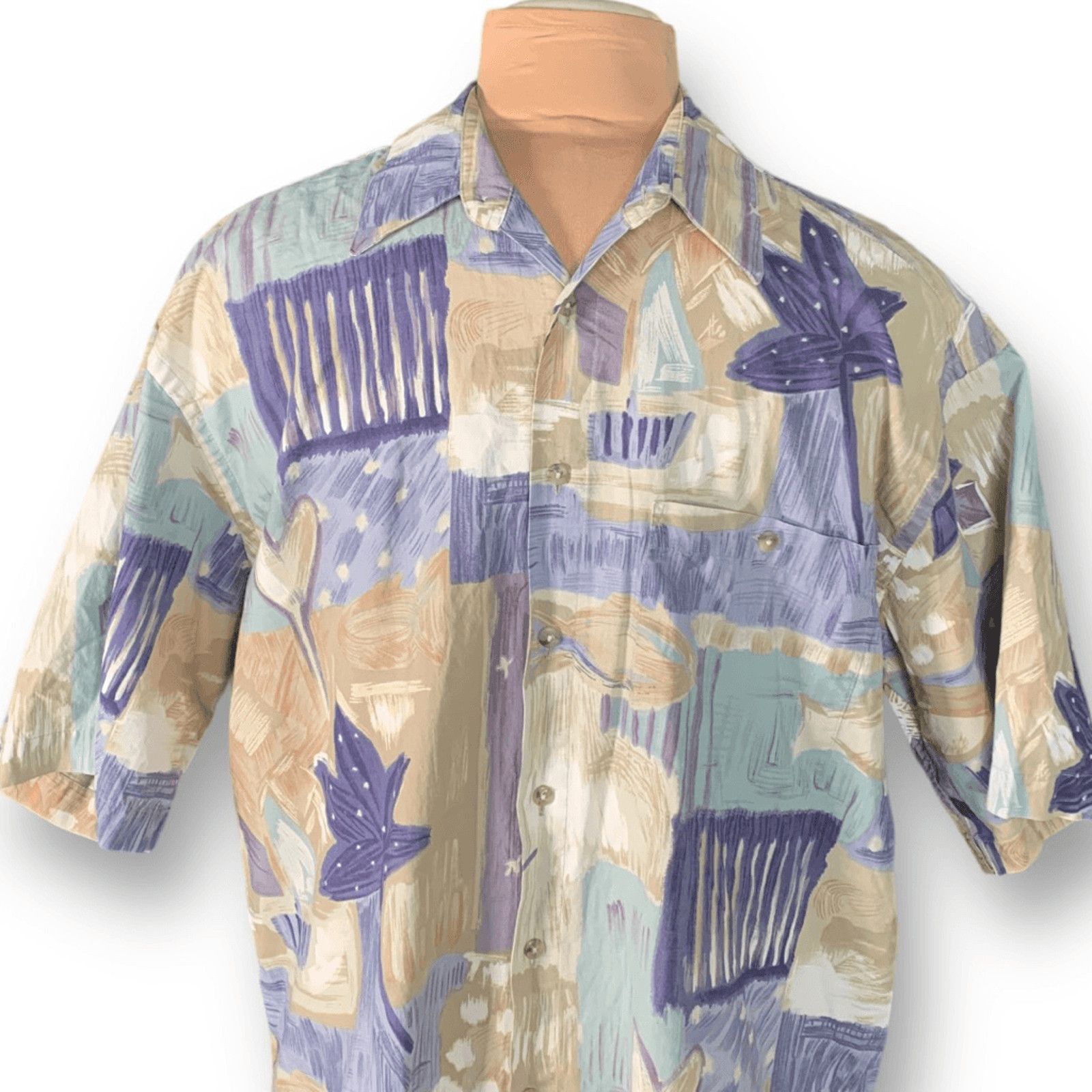 Pierre Cardin Vintage 90s Pierre Cardin Abstract Print Shirt Tan Purple Size US L / EU 52-54 / 3 - 3 Thumbnail
