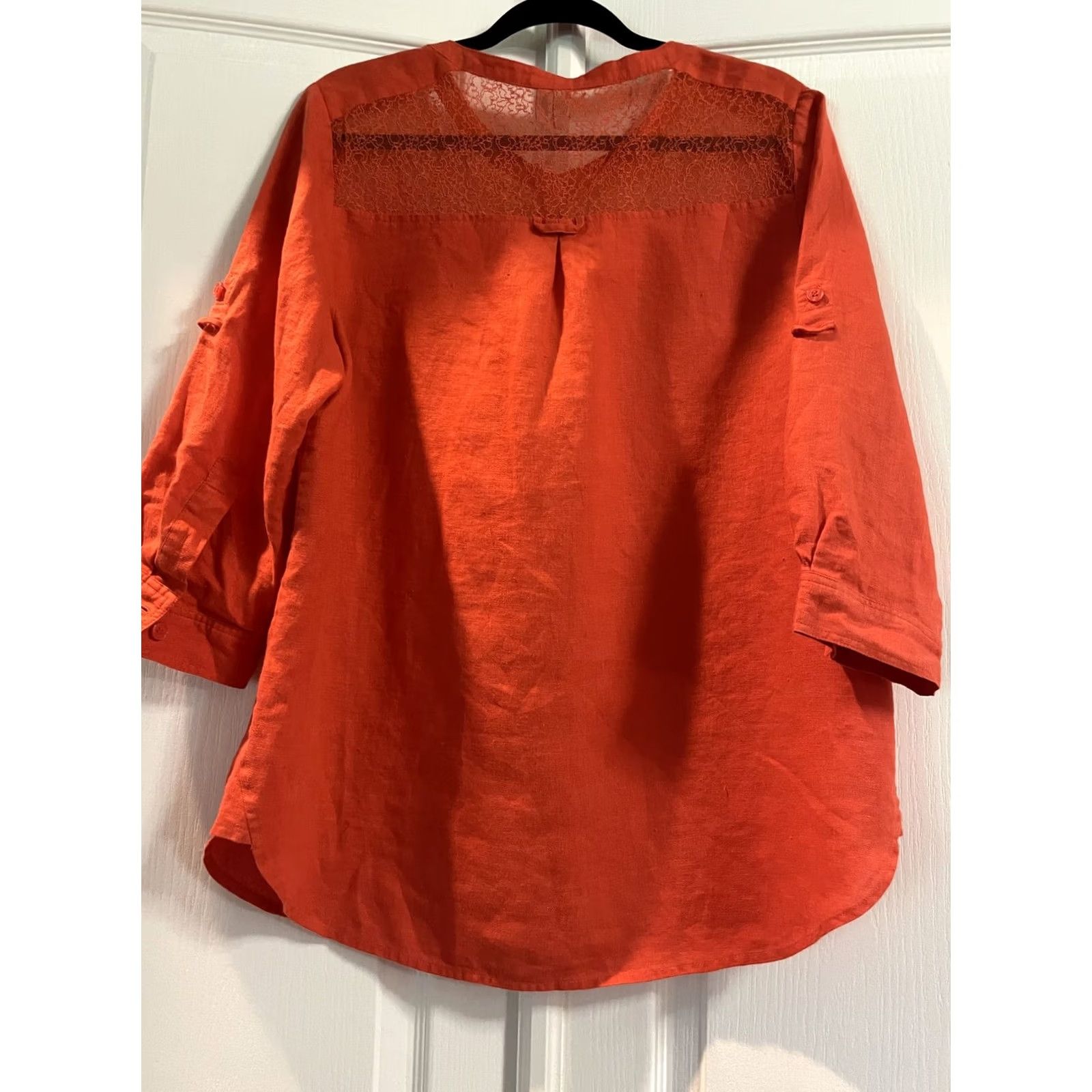 Madison Madison Shirt Womens XL Red Linen Lace Tunic Long Sleeve Button Front Pockets Size XL / US 12-14 / IT 48-50 - 2 Thumbnail