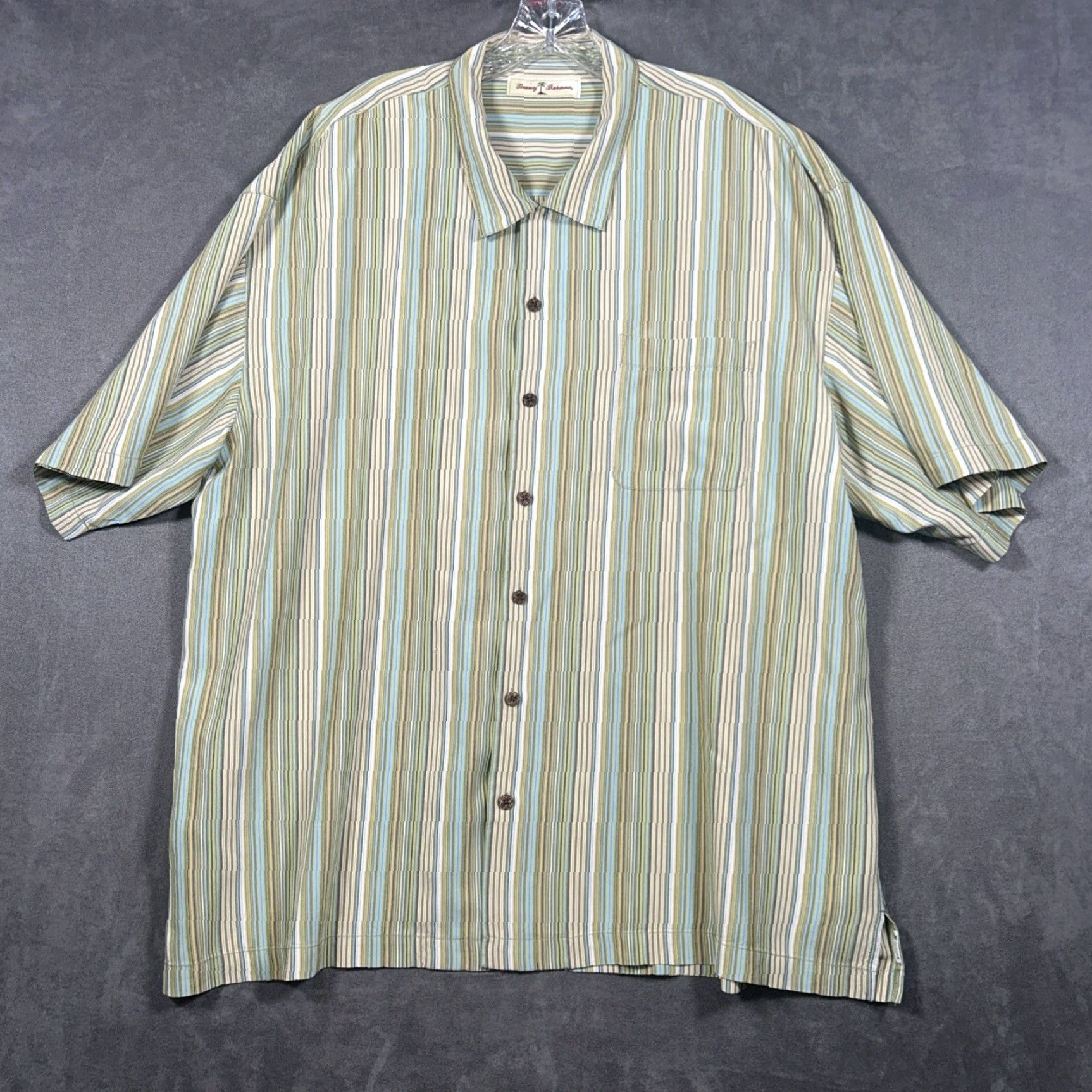 Tommy Bahama Tommy Bahama Shirt Striped Short Sleeve Button-Up 2XL Silk Multicolor Casual Hawaiian Beach 100% Silk Size US XXL / EU 58 / 5 - 2 Thumbnail