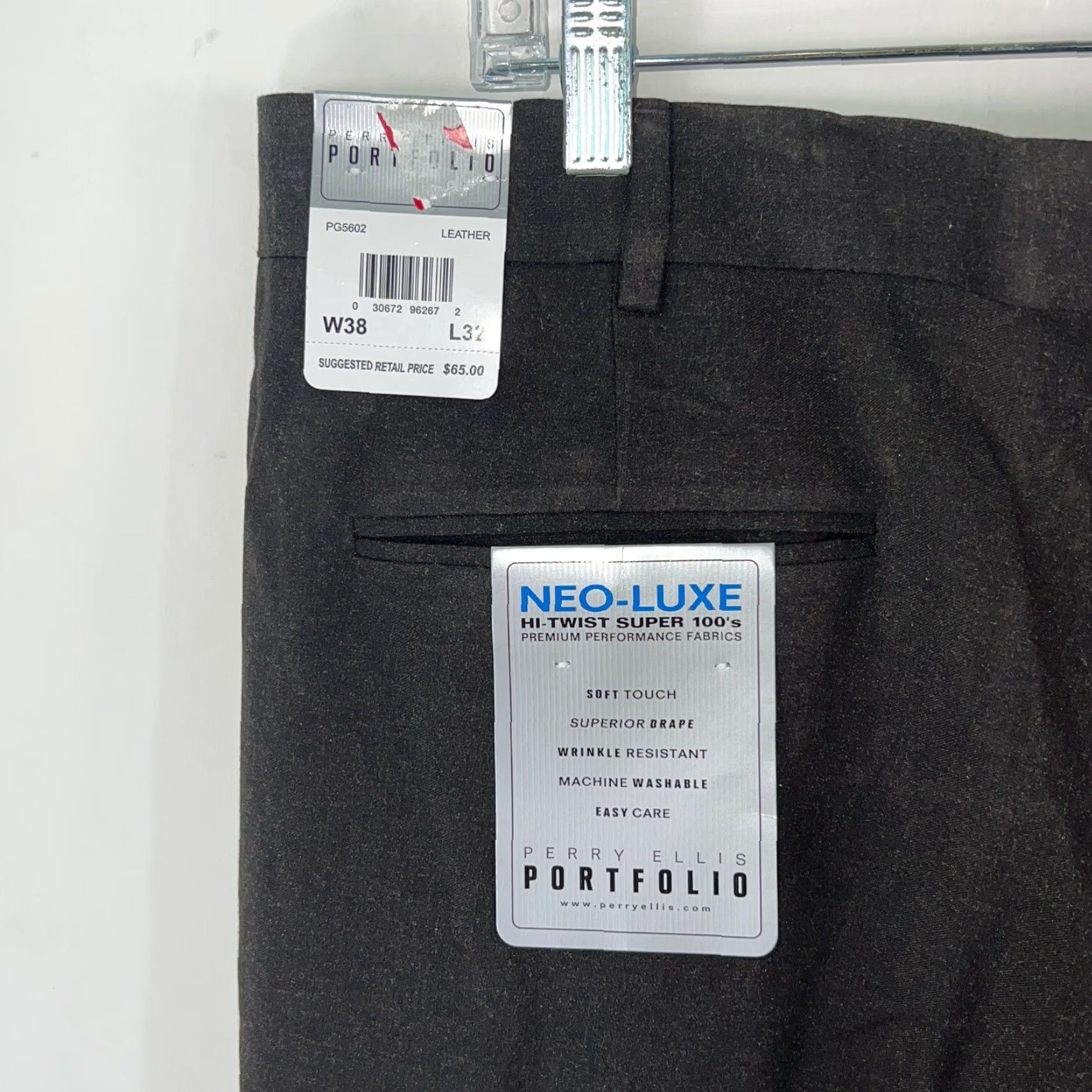 Perry Ellis Perry Ellis Portfolio Mens Flat Front High Rise Dark Gray Dress Pants 38X32 Size US 38 / EU 54 - 6 Thumbnail