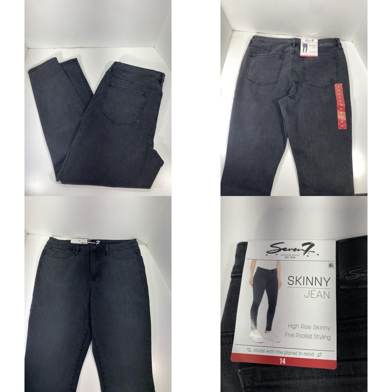 Vintage Seven7 Skinny Jeans Women Size 14 34X30 Black Denim High Rise Stretch NWT Size 36" / US 14 / IT 50 - 8 Thumbnail