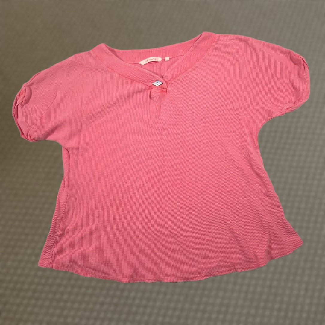 Soft Surroundings Soft Surroundings Shirt Womens L Pink V Neck Short Sleeve Button Knit Top Size L / US 10 / IT 46 - 1 Thumbnail