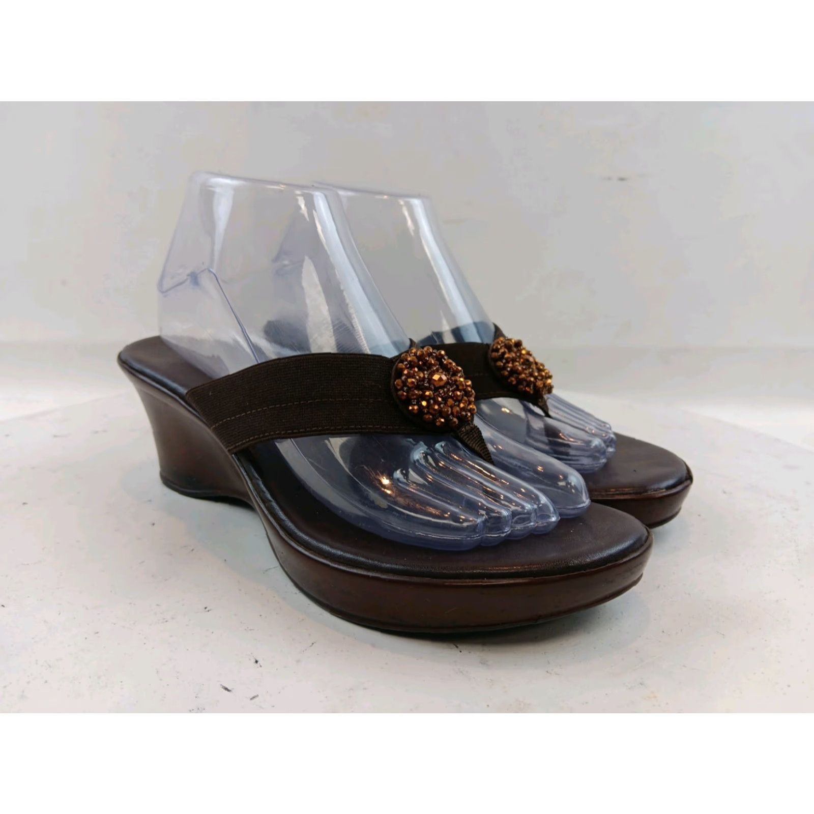 Vintage Italian Shoemaker Women's Sandals Size 9 M Brown Beaded Slip On Size US 9 / IT 39 - 2 Thumbnail