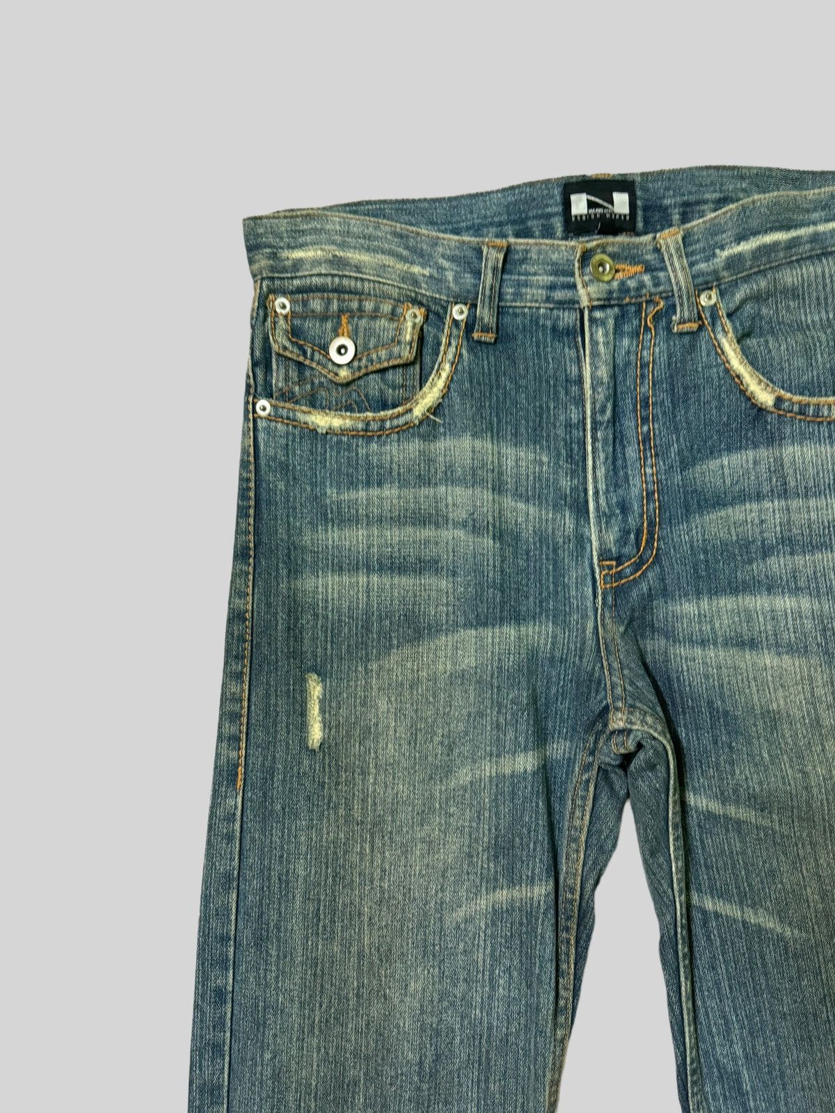 Japanese Brand Flared THRASHED NYLAUS CREW DESIGN WORK DISTRESSED DENIM Size US 30 / EU 46 - 8 Thumbnail