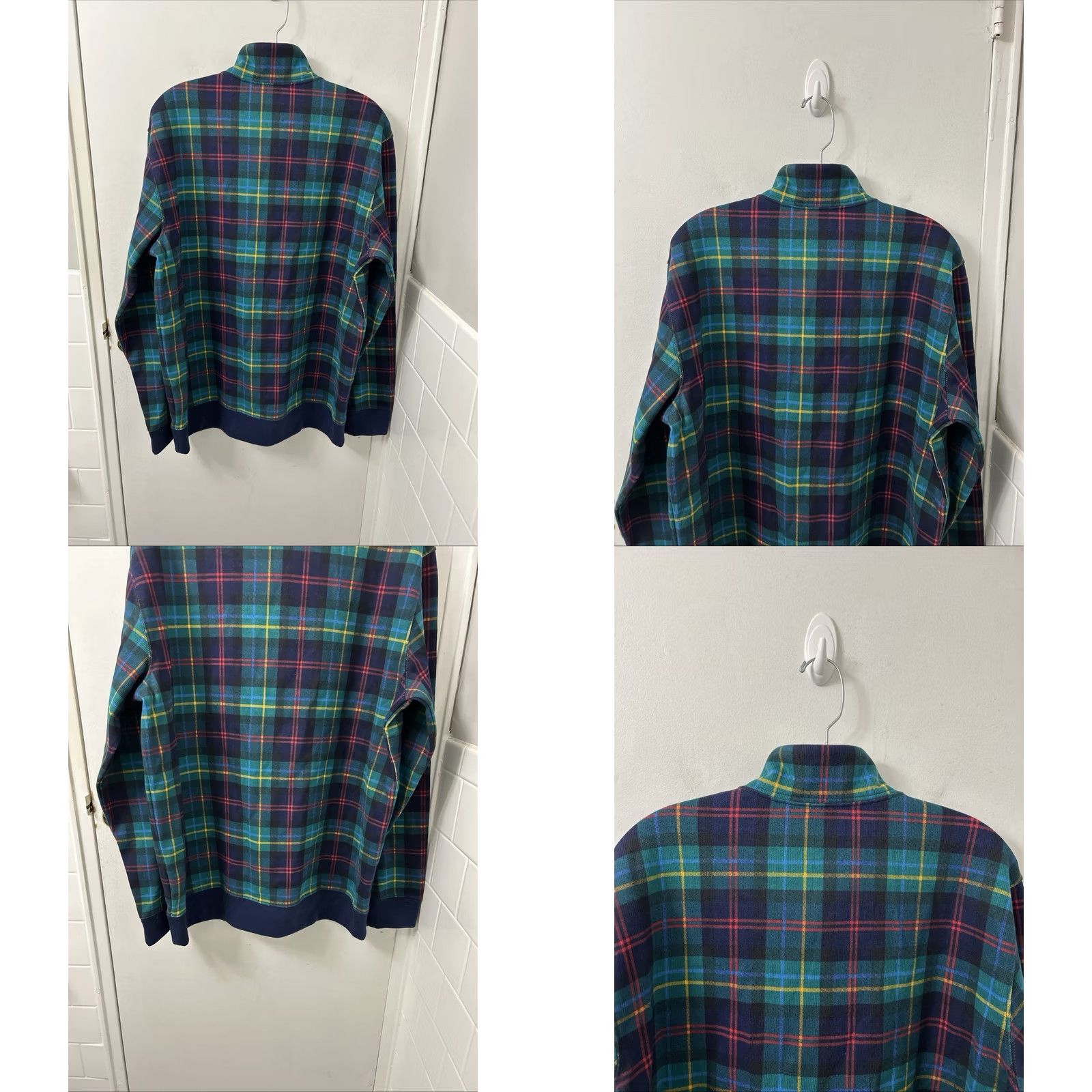 Lands' End Lands' End Mens Long Sleeve 1/4 Zip Pullover Sweatshirt Plaid Black Watch Tartan Multicolor Cotton Polyester Jersey L Size US L / EU 52-54 / 3 - 8 Thumbnail
