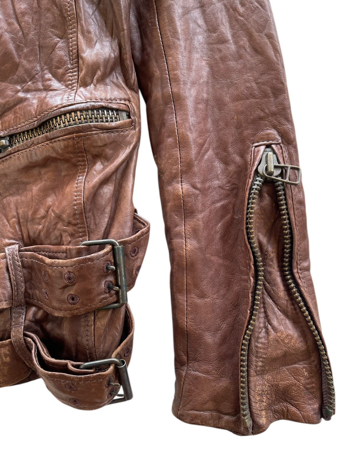 Japanese Brand NINE Sheepskin Wrinkle Rider Leather Jacket Size XS / US 0-2 / IT 36-38 - 10 Thumbnail