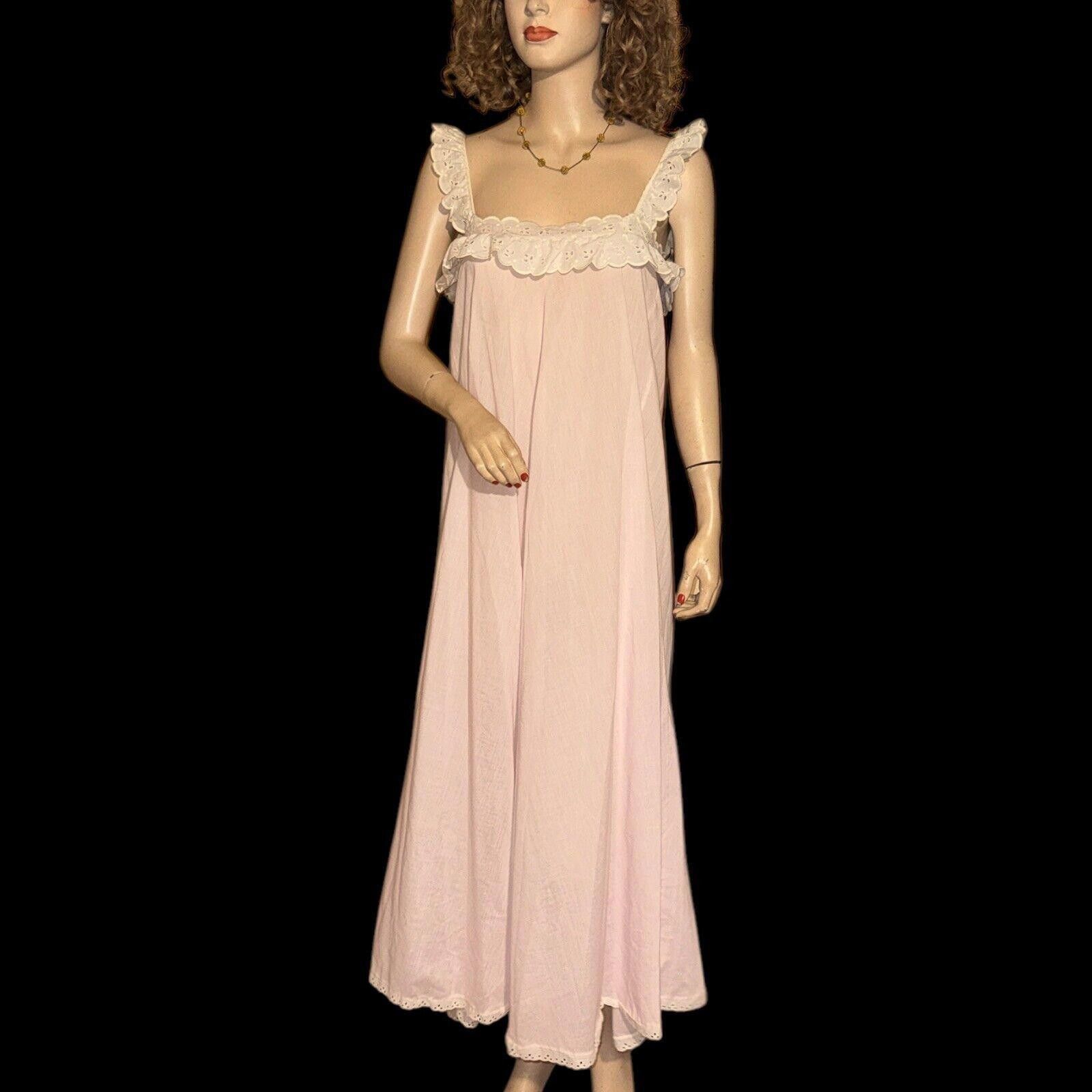 Designer Vtg Lucie Ann Claire Sandra Pink Eyelet Trim Nightgown S M P Size ONE SIZE - 3 Thumbnail