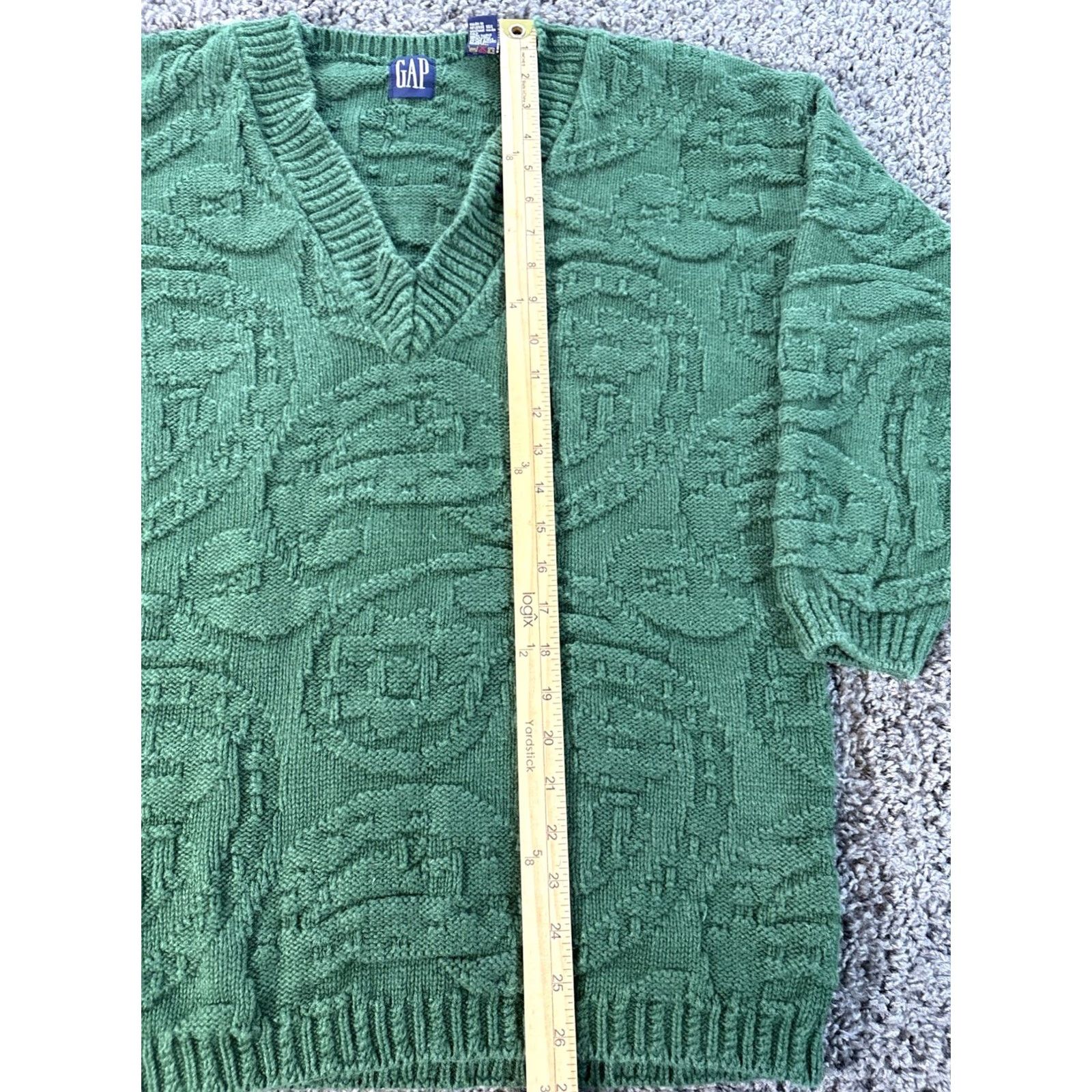 Gap VINTAGE Gap Sweater Womens L V-Neck Green Chunky Knit Fisherman Cotton 90s Mens Womens Girls Size L / US 10 / IT 46 - 2 Thumbnail