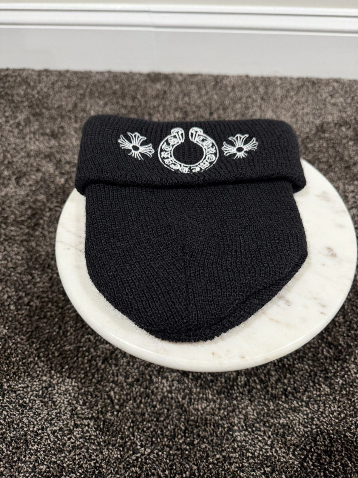 Chrome Hearts Chrome Hearts Horseshoe Logo Black Knit Beanie Hat Size ONE SIZE - 4 Thumbnail