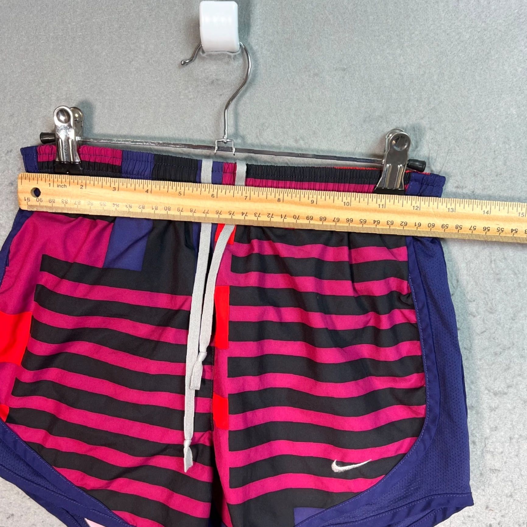 Nike Nike Dri-Fit Womens XS Running Shorts Pink/Black/Blue Striped Pattern, Athletic, Activewear, Drawstring, 3in Inseam, Polyester, Regular, Womens Size 26" / US 2 / IT 38 - 4 Thumbnail