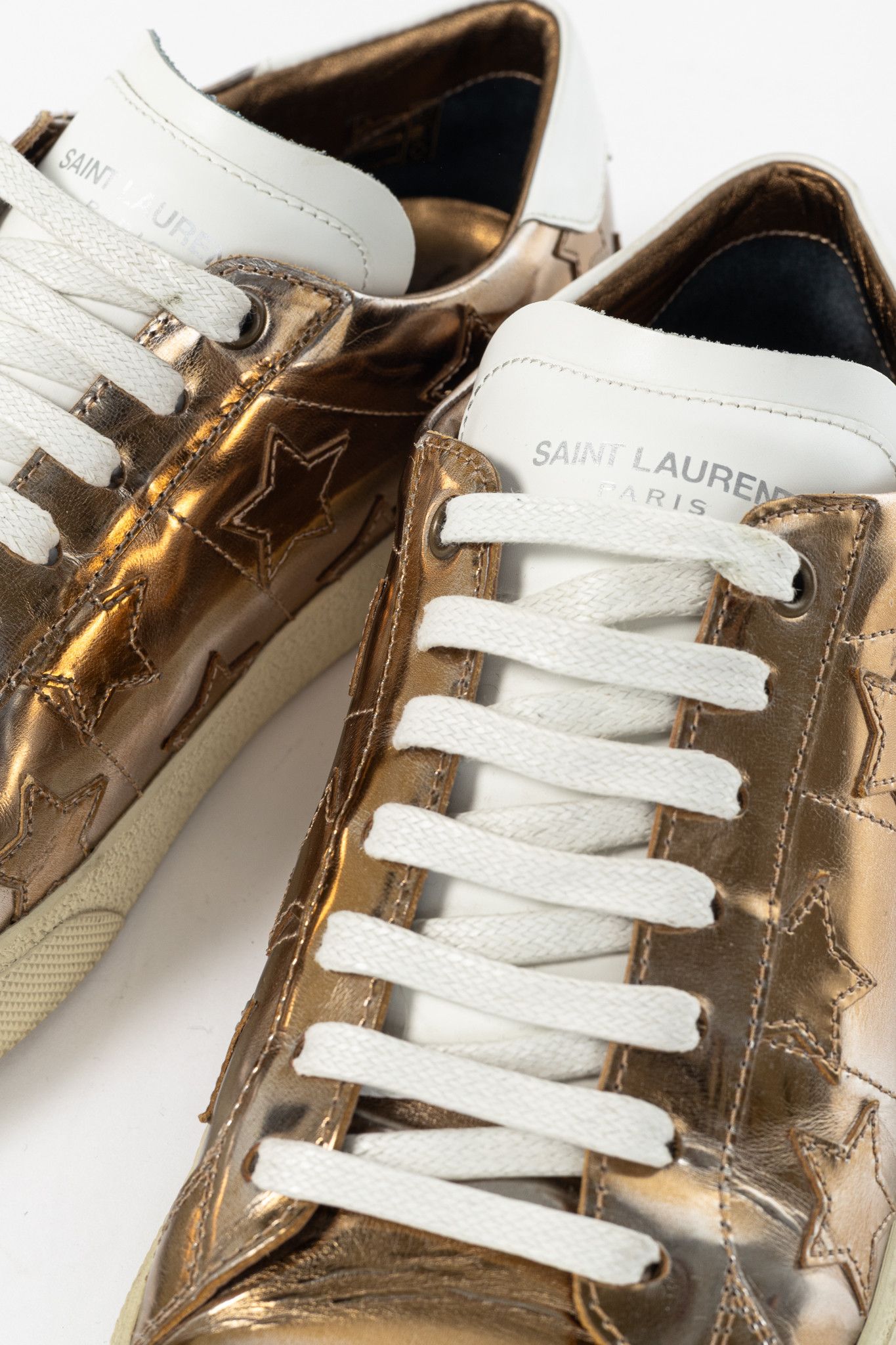 Saint Laurent Paris Saint Laurent SL/06 Gold Patent Star Low-Top Sneakers Size US 7 / EU 40 - 7 Thumbnail