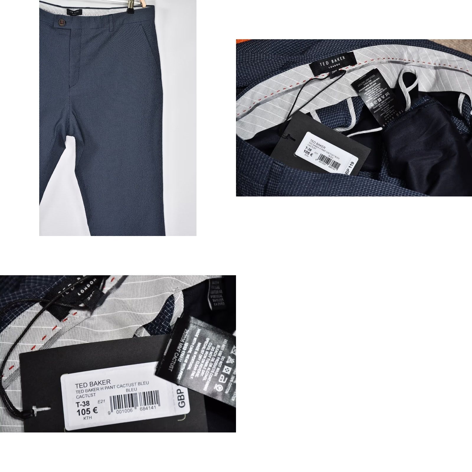 Ted Baker TED BAKER Pants Slim Men 38R Navy Blue 88% Cotton 11% Polyester 1% Elastane Flat Front Casual Formal Business Belted Size 38R Mens Size US 38 / EU 54 - 8 Thumbnail