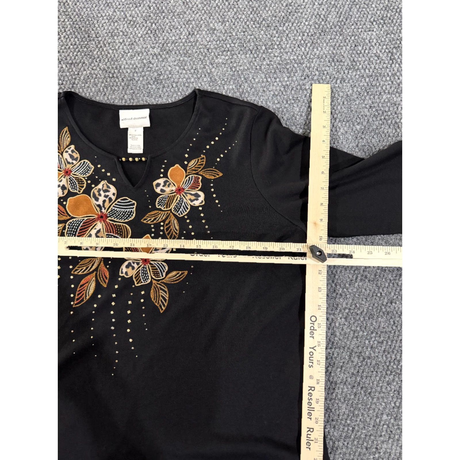 Vintage Alfred Dunner Blouse Womens M Black Floral Embroidered Long Sleeve Casual Shirt Size M / US 6-8 / IT 42-44 - 4 Thumbnail