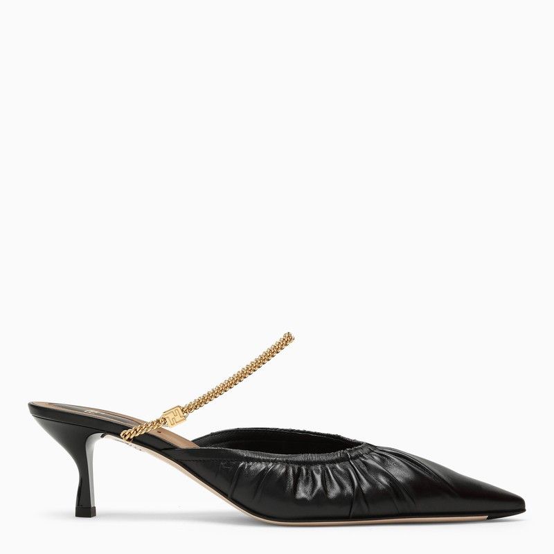 image of Fendi Colibri Lite Sabot With Heel Shoes In Black Leather, Women's (Size 10)