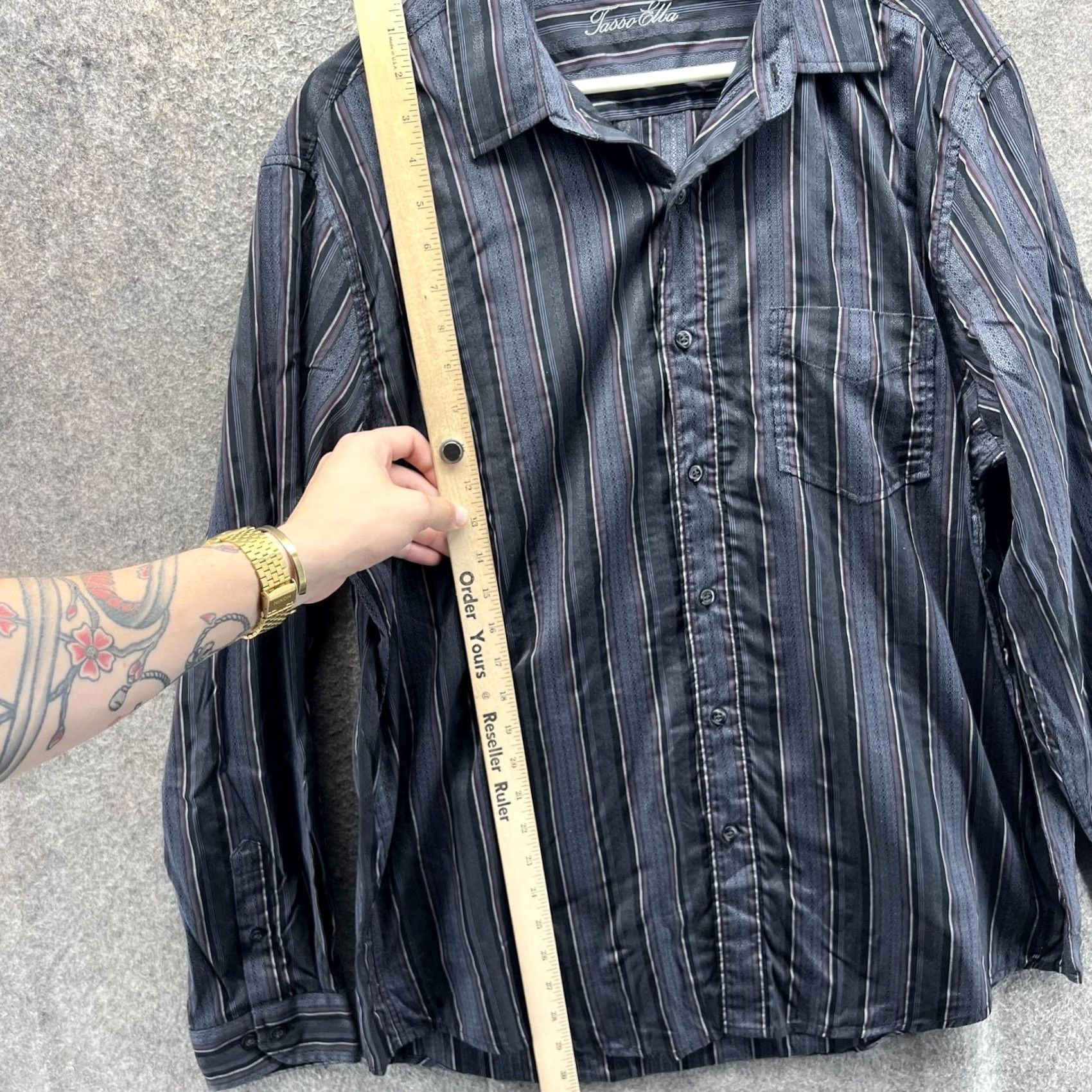 Tasso Elba Tasso Elba Shirt Mens Large Black Gray Striped Long Sleeve Button Front Size US L / EU 52-54 / 3 - 4 Thumbnail