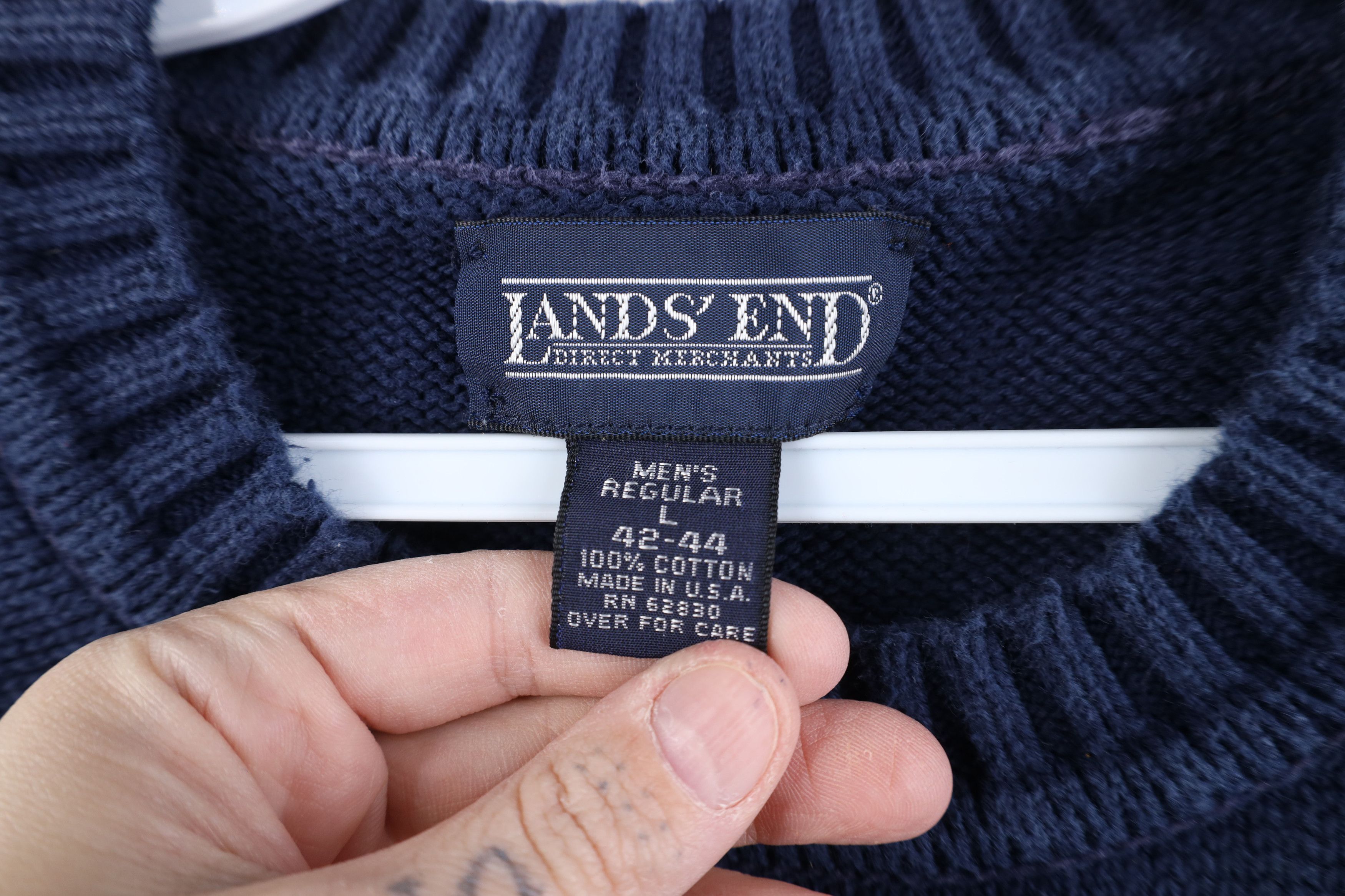 Lands' End Vintage 90s Lands End Cotton Knit Crewneck Sweater Blue USA Size US L / EU 52-54 / 3 - 4 Thumbnail