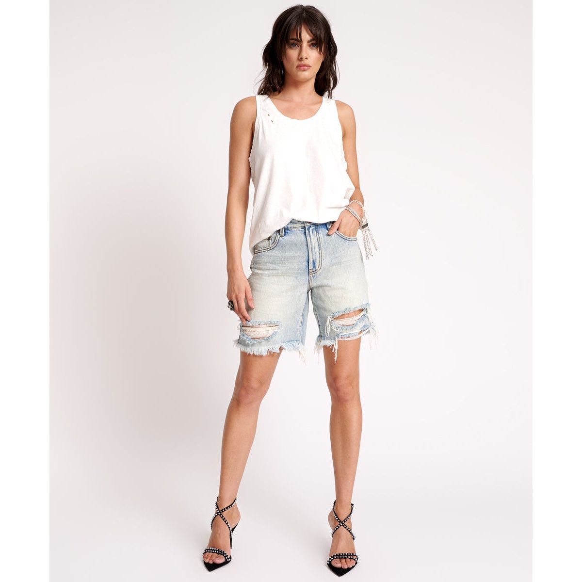 Free People × One Teaspoon New Jackson Mid-Waist Shorts $108 SIZE 26 Kansas Blue Size 26" / US 2 / IT 38 - 4 Thumbnail