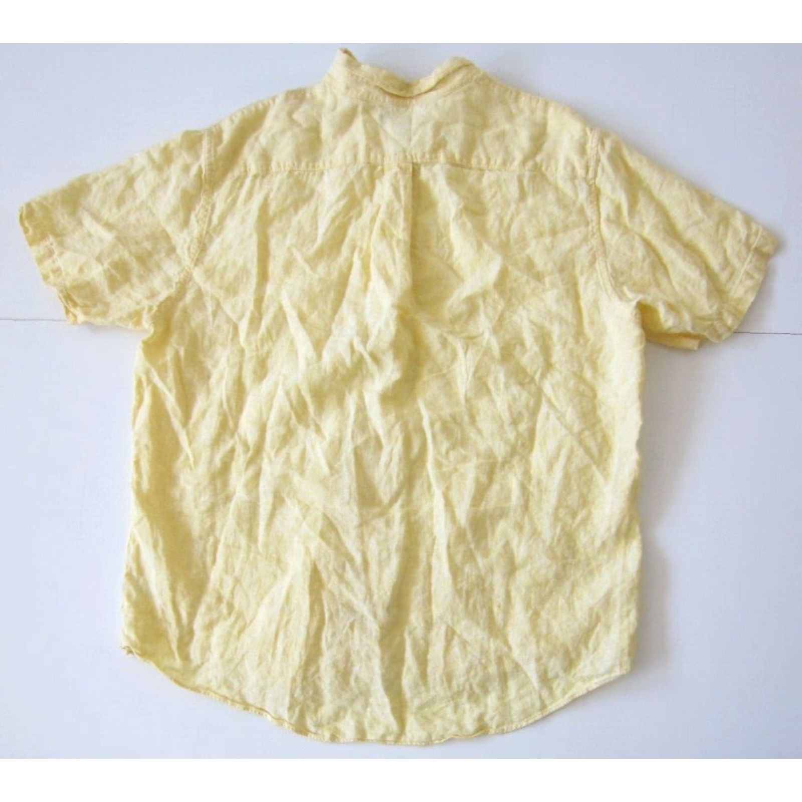 Lands' End Lands' End 100% Linen Yellow Button Up Short Sleeve Traditional Fit Shirt XL/T Mens Shirt Size US XL / EU 56 / 4 - 2 Thumbnail
