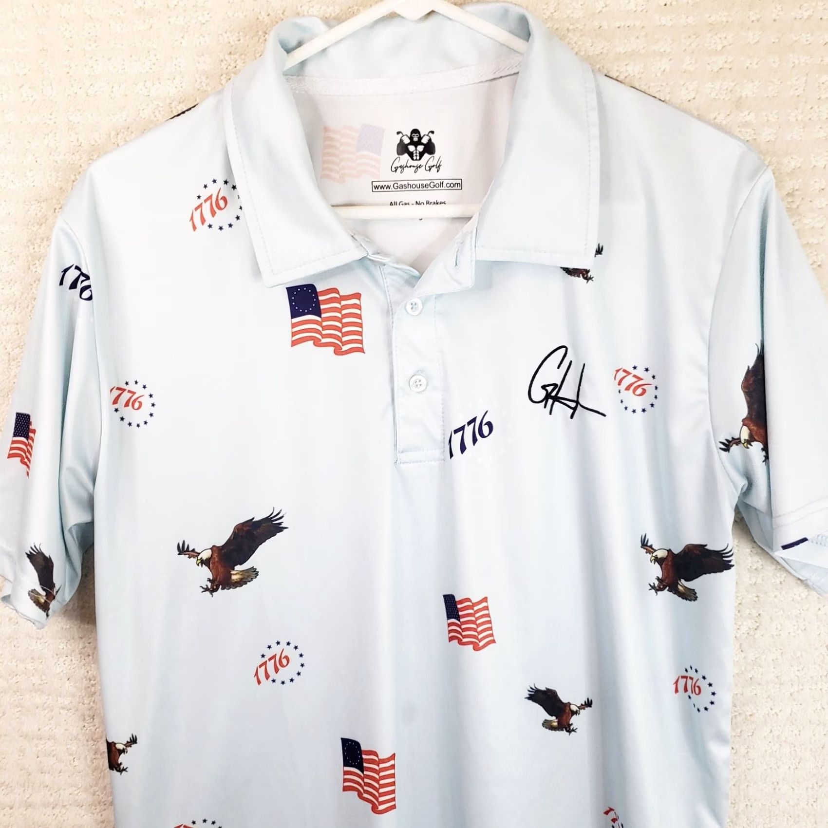 Vintage Gashouse Golf Polo Shirt L Blue Flags Eagle Patriotic 1776 Mens Size US L / EU 52-54 / 3 - 2 Thumbnail