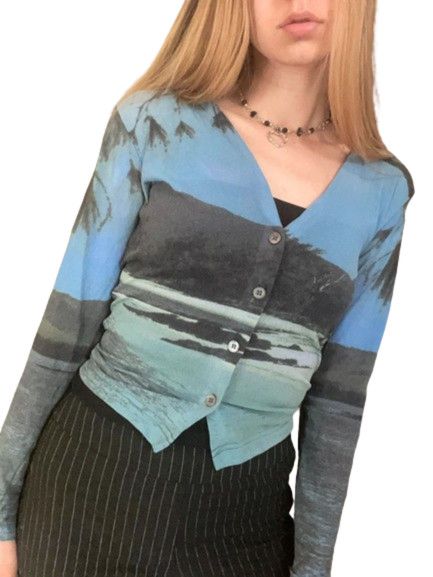 Vintage Vintage Y2K Coquette AOP Cardigan full print sweater blouse Size XS / US 0-2 / IT 36-38 - 1 Thumbnail