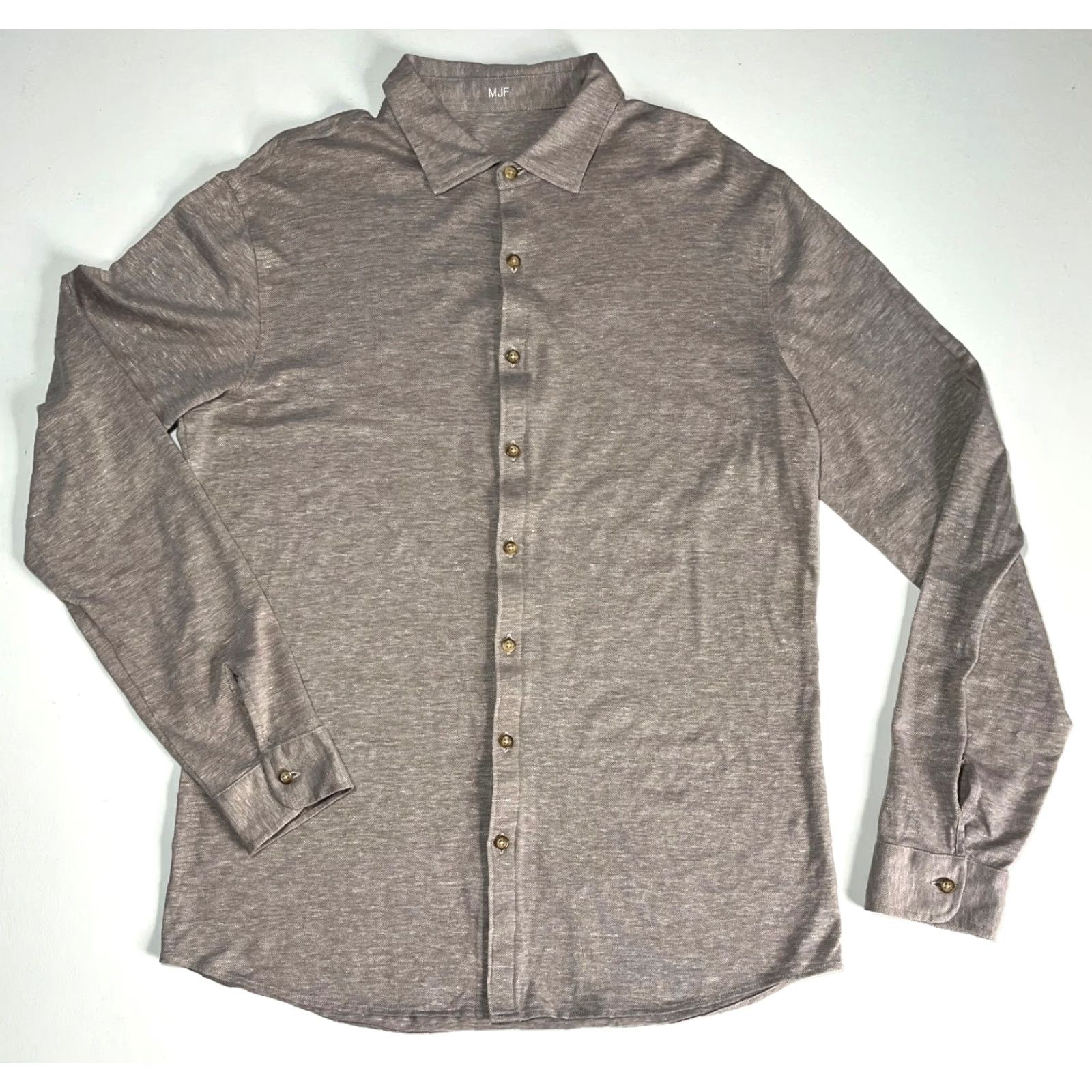 Vintage VINTAGE Custommade Shirt Men’s Luxury Long Sleeve Linen Blend Light Brown Size L Dress Shirt Mens Size US L / EU 52-54 / 3 - 3 Thumbnail