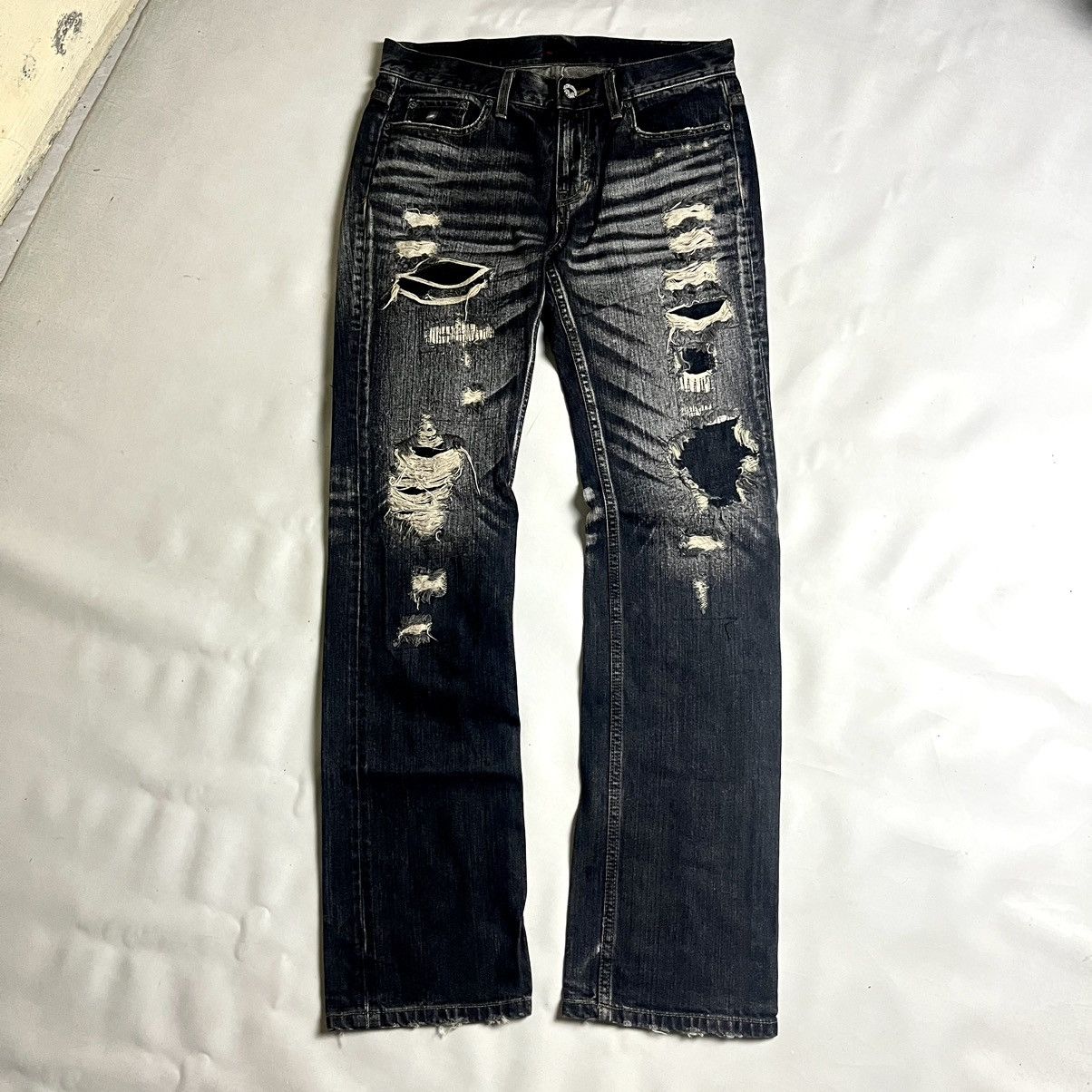 JACKROSE 2000s- Jackrose Faded Black Clawmark Crash Denim Size US 31 - 1 Thumbnail