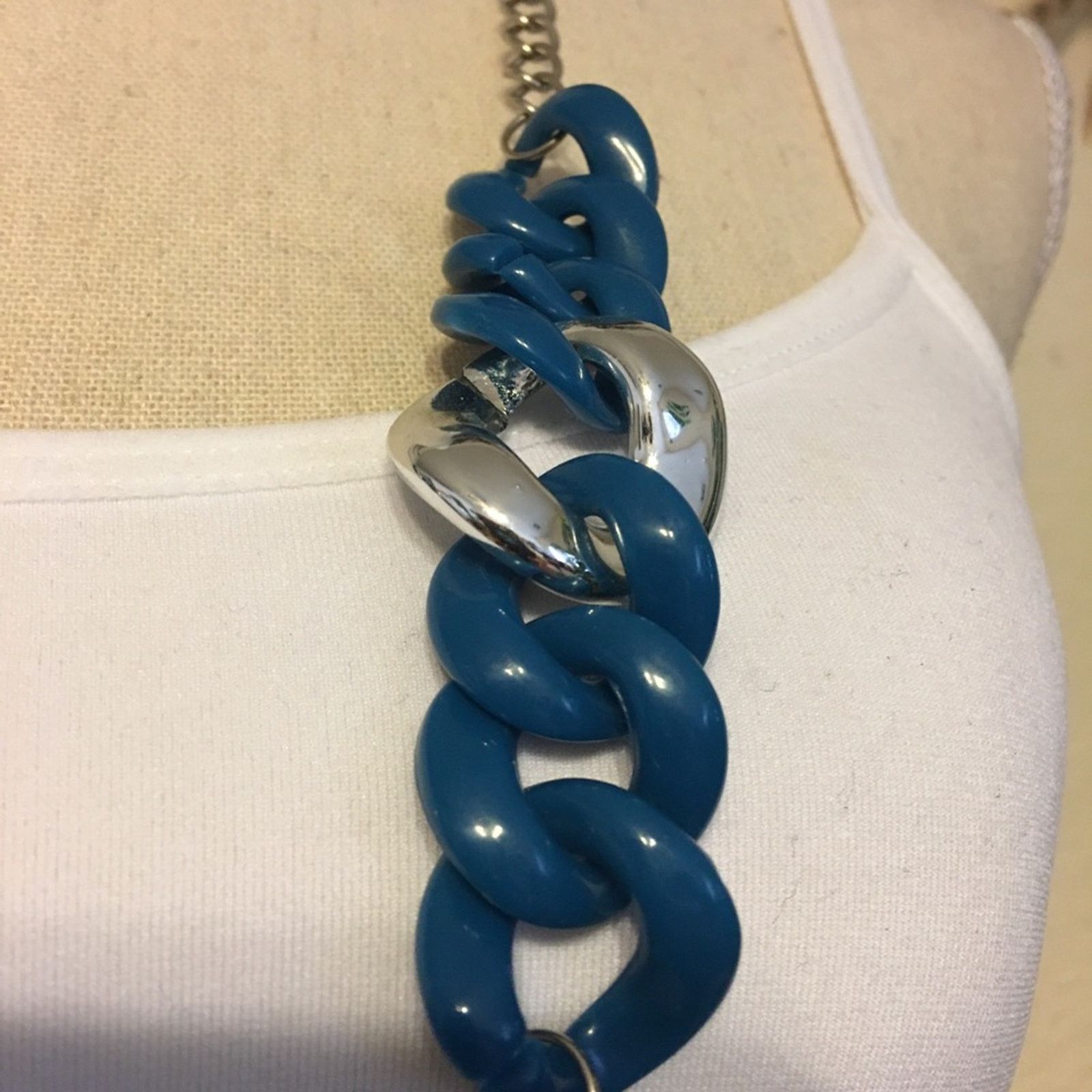 Jewelry Blue and silver large chain link long necklace Size ONE SIZE - 5 Thumbnail
