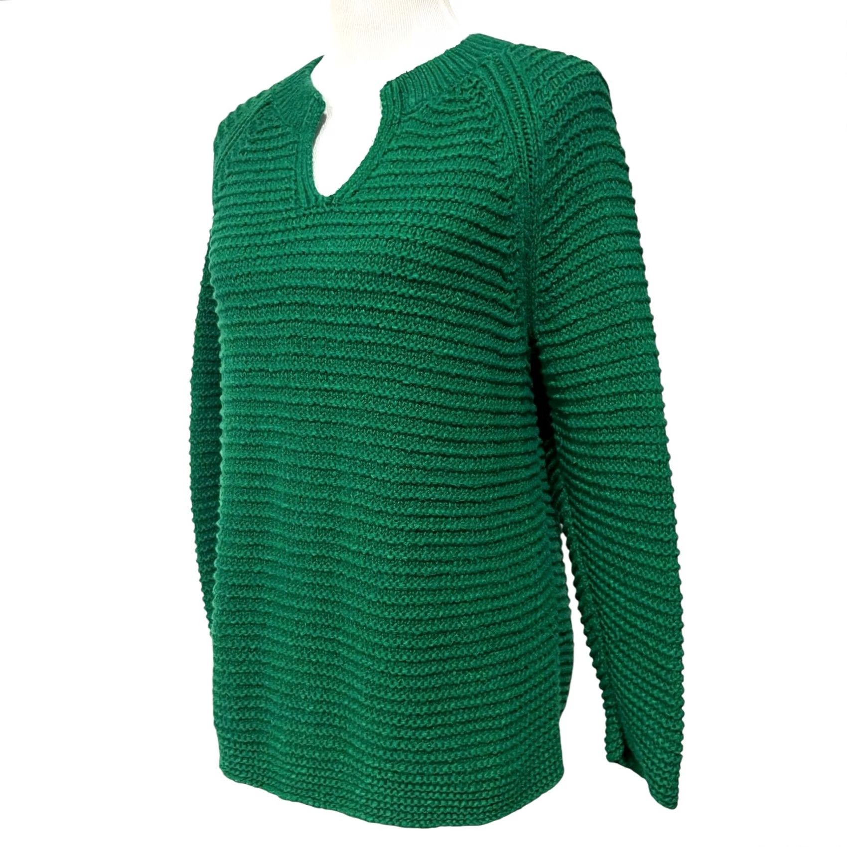 J. Jill J.Jill Wearever Textured Split Neck Sweater Emerald Green Pullover Petite XL Women’s Shirt/Top Size XL / US 12-14 / IT 48-50 - 4 Thumbnail
