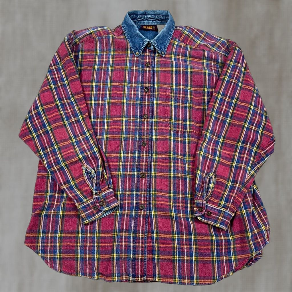 Faded Glory Vintage Faded Glory Shirt Men XL Red Tartan Plaid Oxford Cloth Denim Collar 90s Size US XL / EU 56 / 4 - 1 Thumbnail