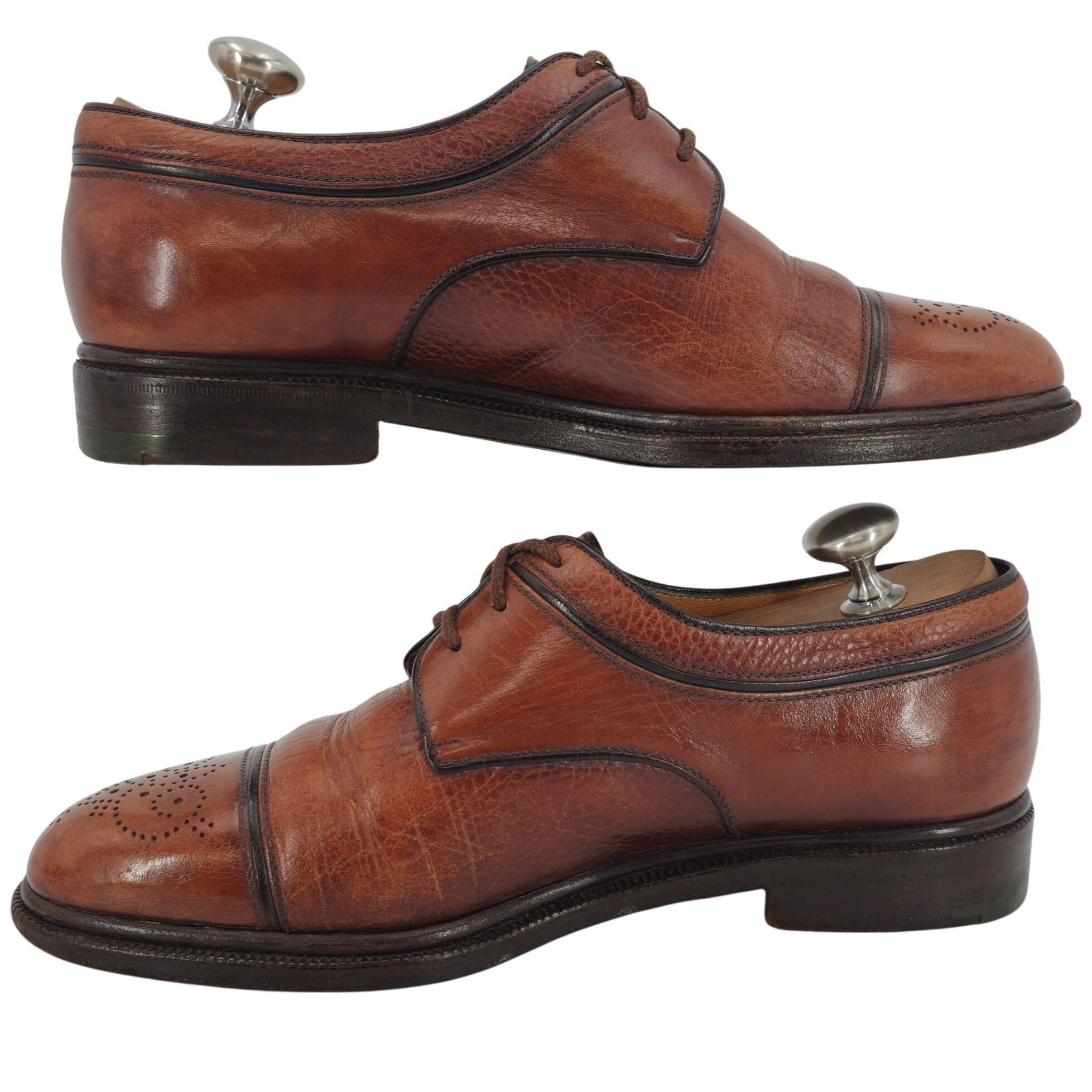 Testoni A. Testoni Italian Cognac Brown Leather Dress Shoes Cap-toe Size US 8 / EU 41 - 7 Thumbnail