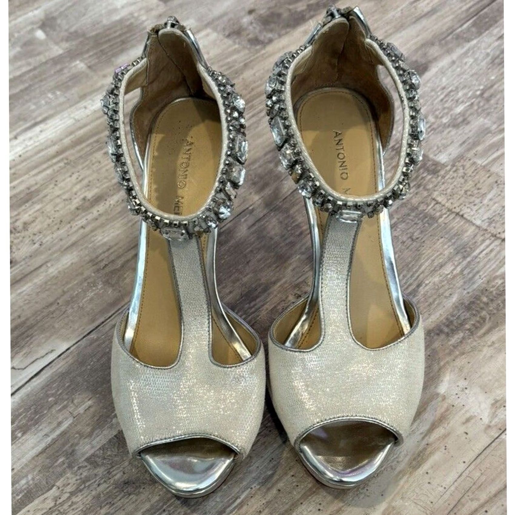 Vintage Antonio Melani Women’s Silver Strappy Stiletto High Heel Sz 8.5M Size US 9 / IT 39 - 2 Thumbnail