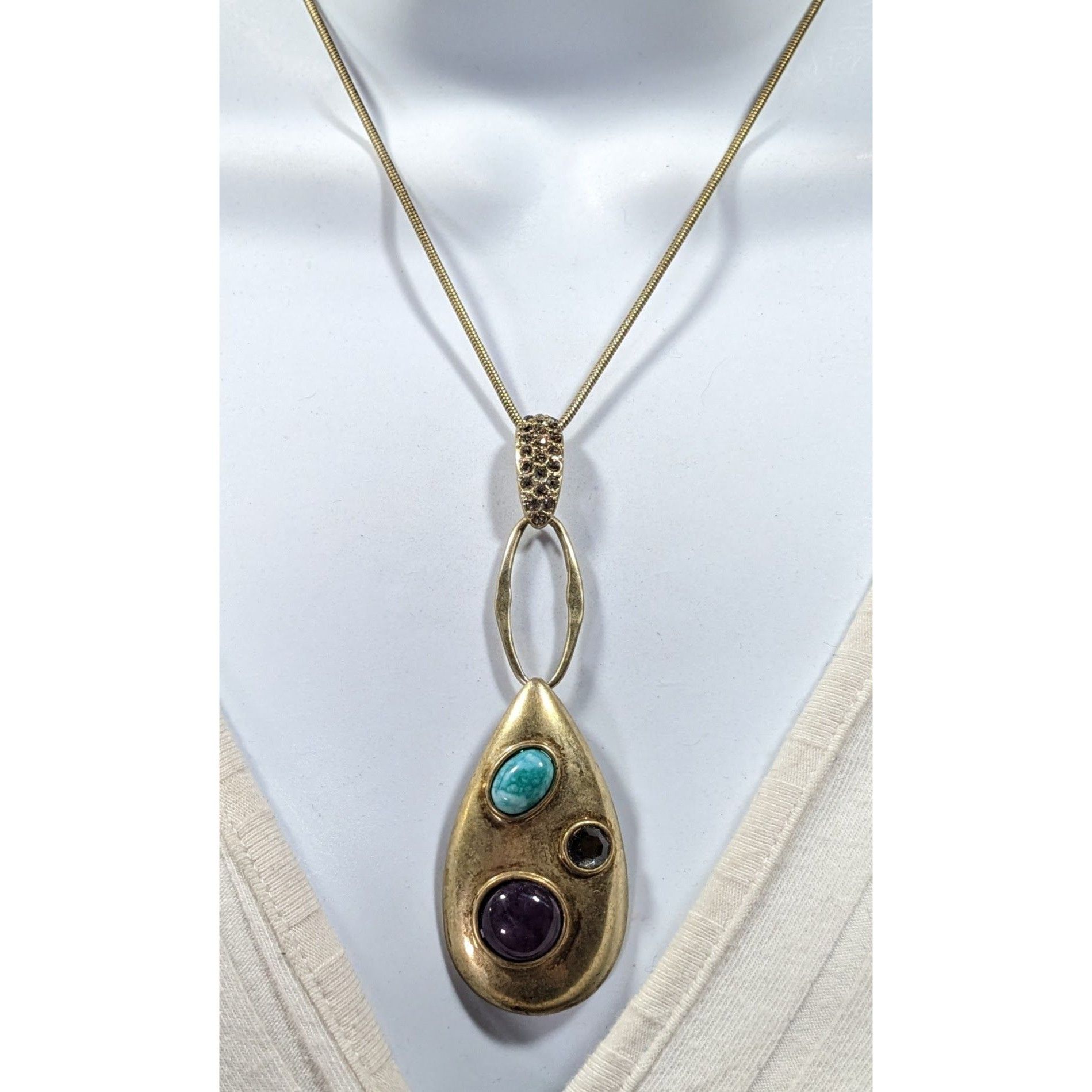 Nine West Nine West Elegant Glam Gold Tone Teardrop Gemstone Necklace Size ONE SIZE - 2 Thumbnail