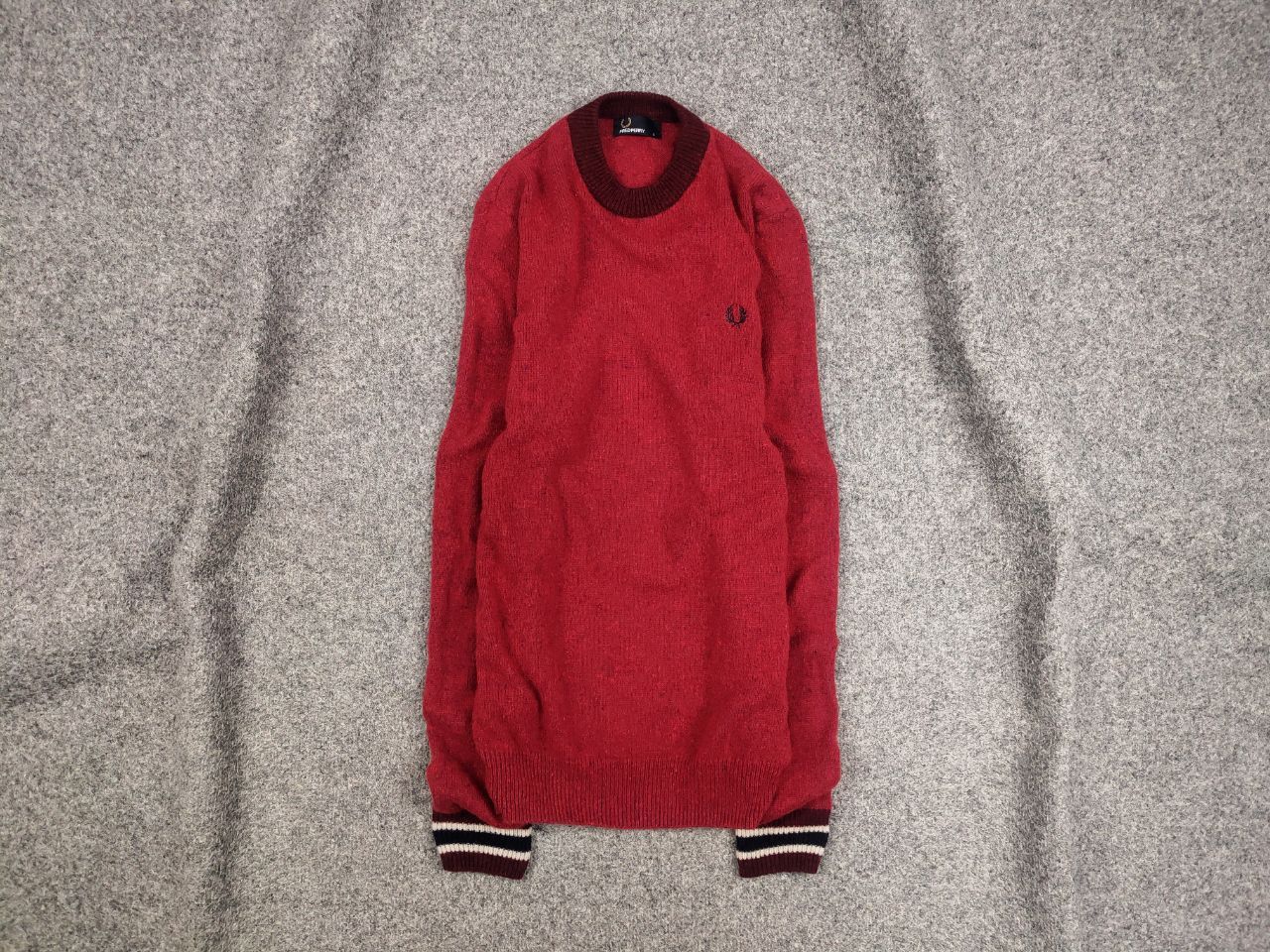 Fred Perry Fred Perry Design Classic Red Wool Crew Check Sweater Size US S / EU 44-46 / 1 - 2 Thumbnail