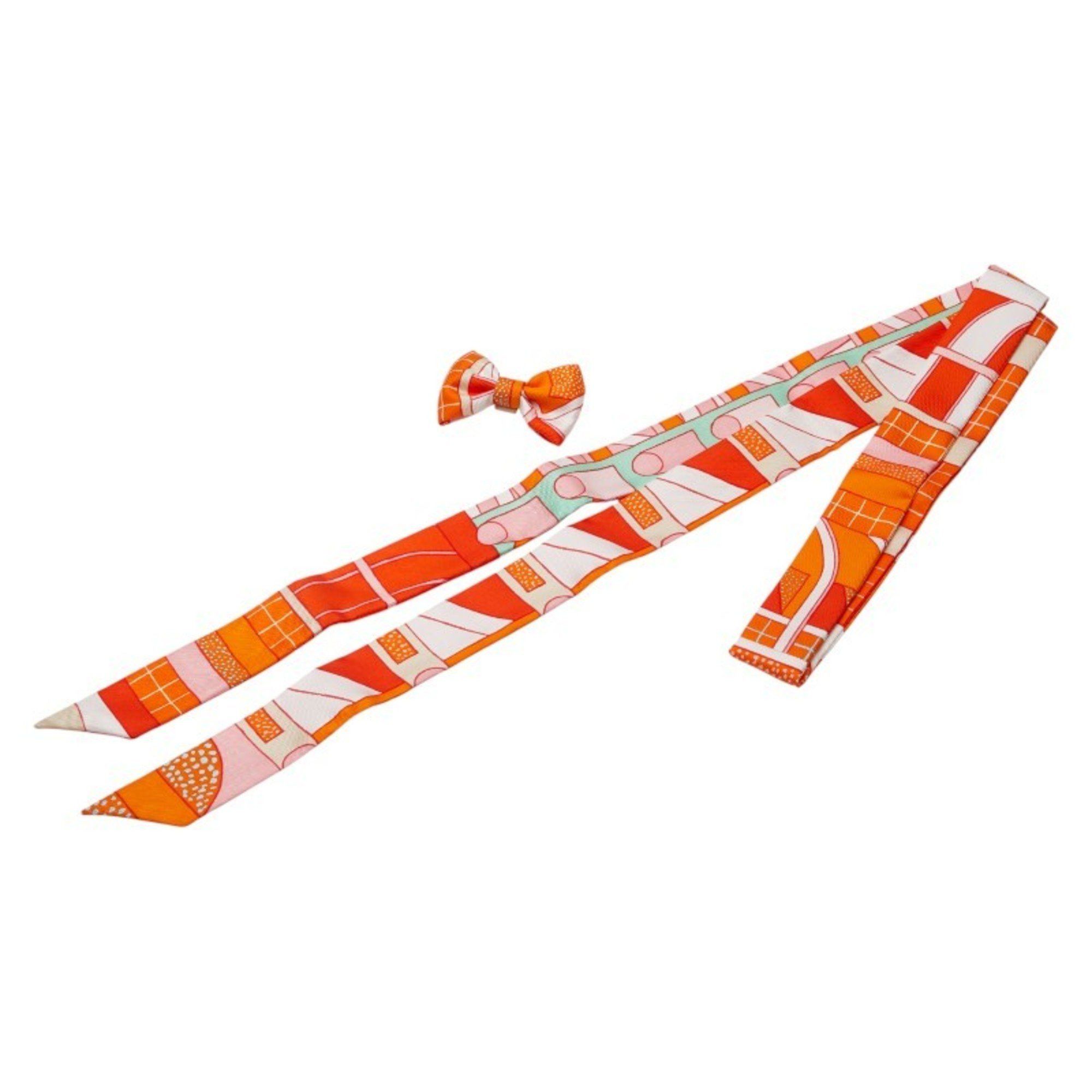 Hermes Twilly Ribbon Scarf/Muffler/Tie Orange Multicolor Silk Women's HERMES