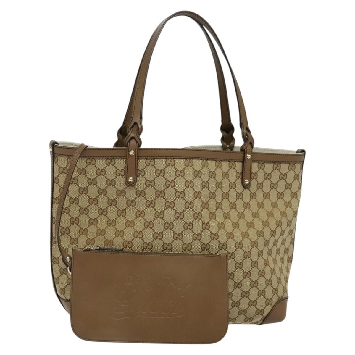 Gucci GG Canvas Tote Bag Beige Gold 247209 Auth Am8335 in Beige/Gold, Women's