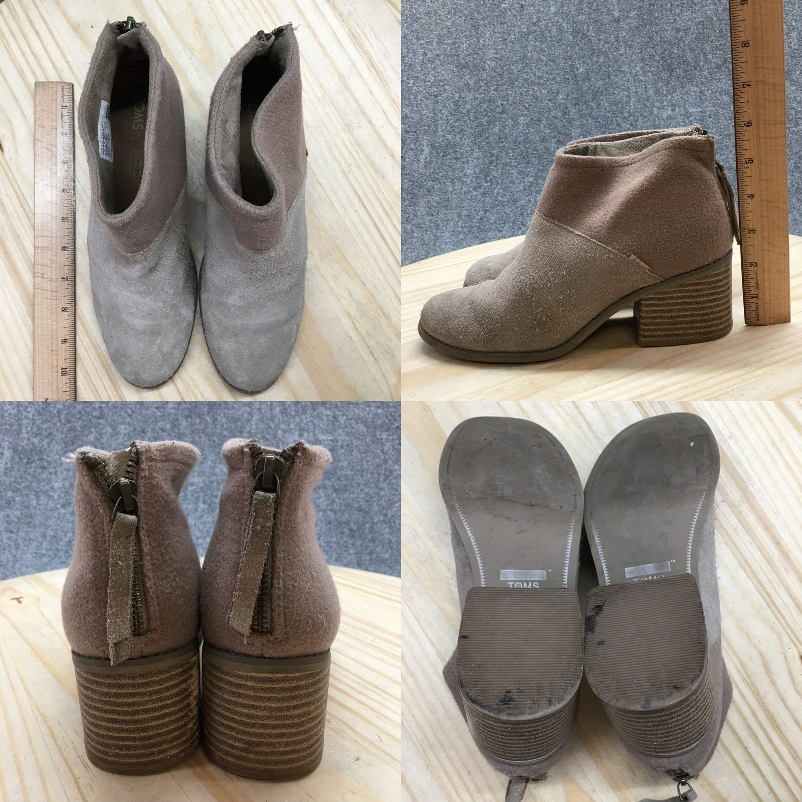 Toms TOMS Boots Womens 8 Lacy Casual Back Zip Ankle Bootie Taupe Suede Heels Size US 8 / IT 38 - 8 Thumbnail