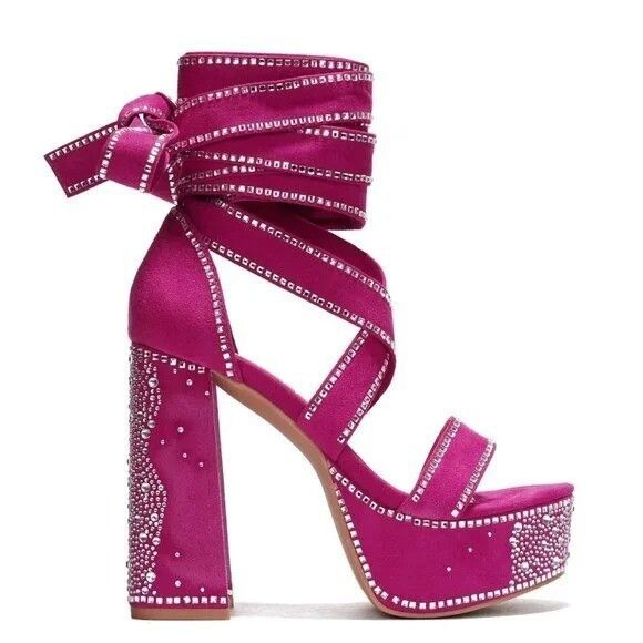 Other Extra Long Strap Rhinestone Platform Chunky Heel Shoes Hot P Size US 7 / IT 37 - 6 Thumbnail