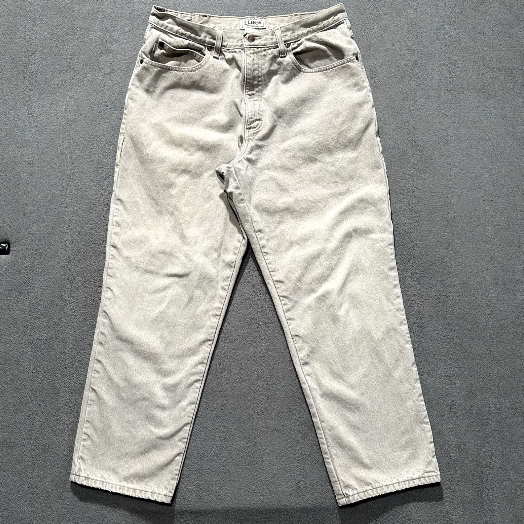 Vintage LL Bean Jeans Mens Relaxed Fit Beige Denim Flannel Lined 36x30 (Fits 33x28) GUC Size US 36 / EU 52 - 2 Thumbnail