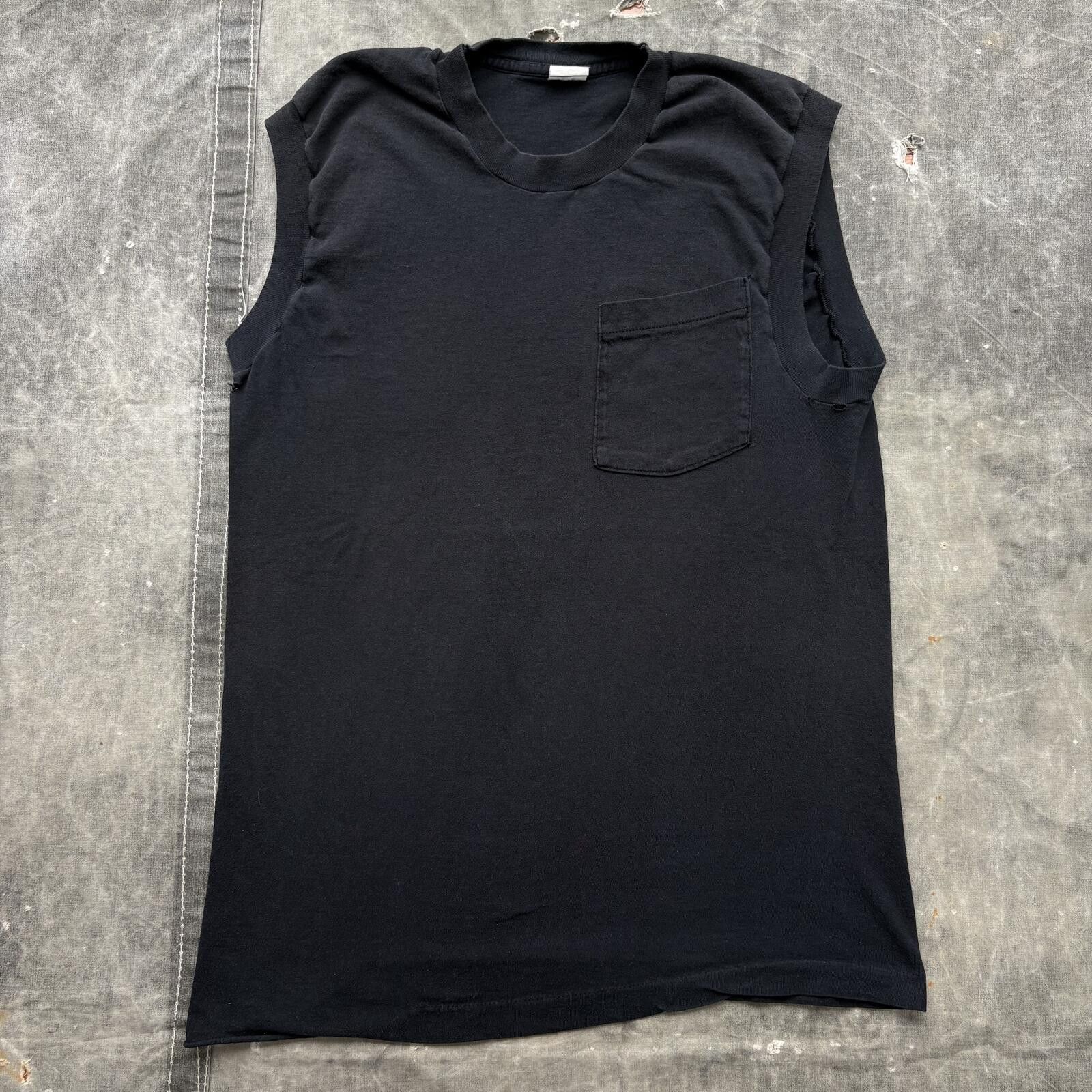 Fruit Of The Loom Vintage 80s Grunge Black Selvedge Pocket Sleeveless Shirt Size US L / EU 52-54 / 3 - 1 Thumbnail