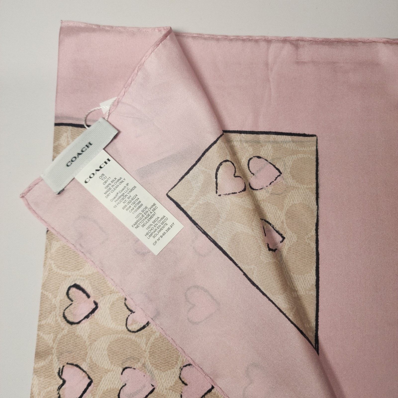 Coach NWT Coach CBV11 Square Silk Doodle Heart's Scarf 35"sq Pink Size ONE SIZE - 3 Thumbnail