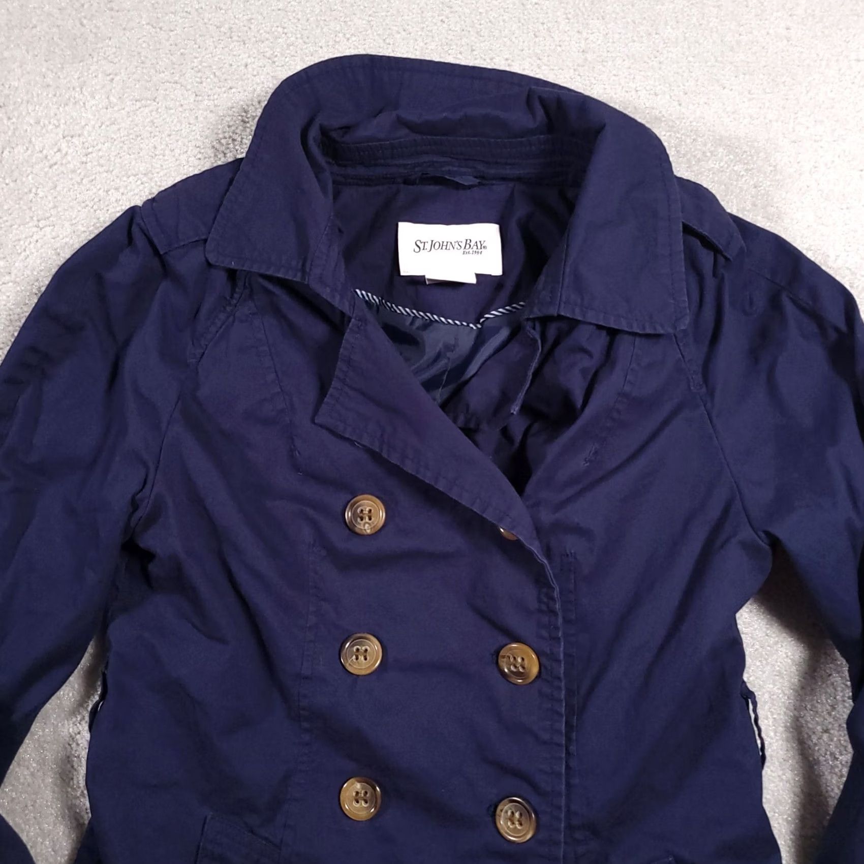 Vintage St John's Bay Blue Jacket Trench Coat Women's Small Button Front Lined Size S / US 4 / IT 40 - 3 Thumbnail