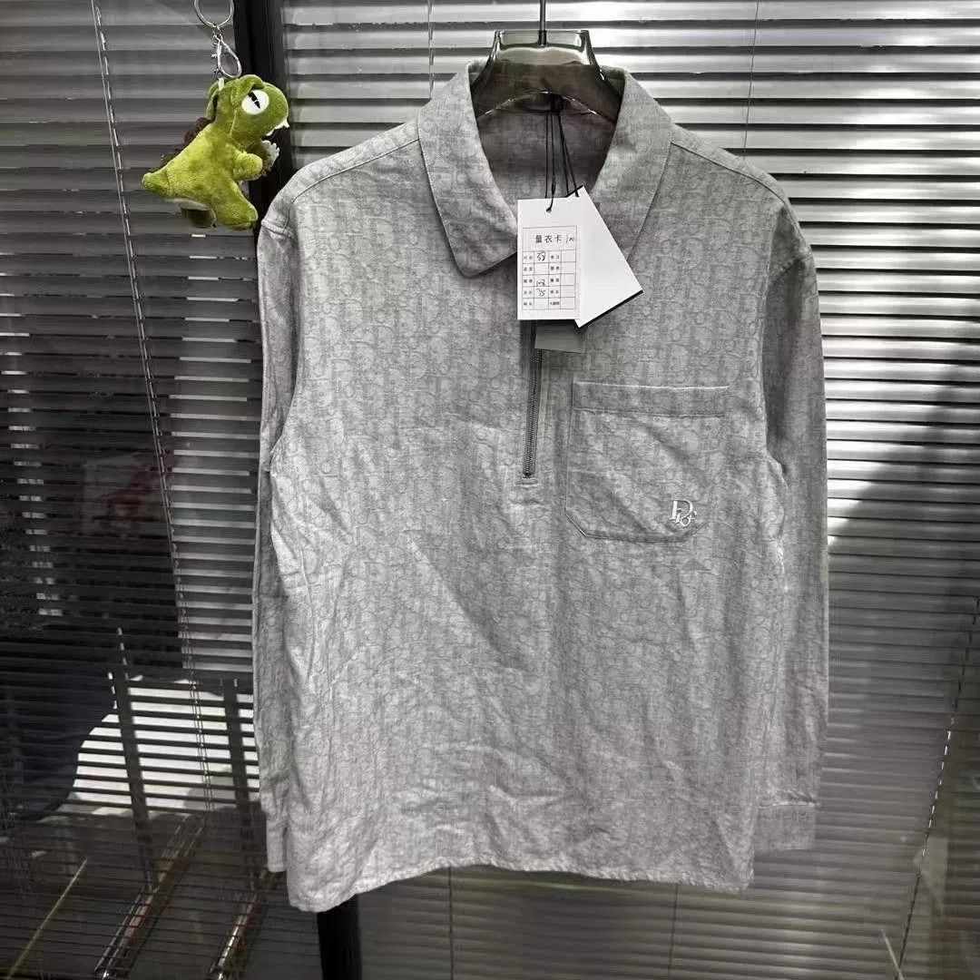 Dior Gray Half-Zip All-Over Print Shirt.