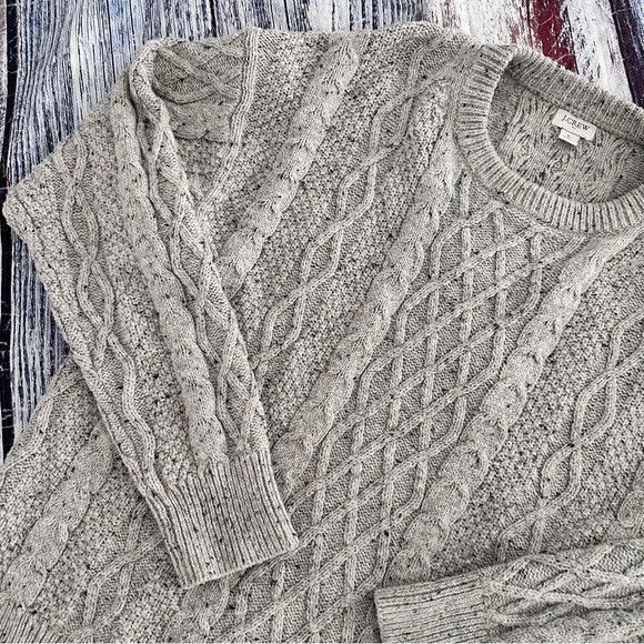 J.Crew J. Crew Speckled Gray Fisherman Cable Knit Oversized Sweater Size L / US 10 / IT 46 - 3 Thumbnail