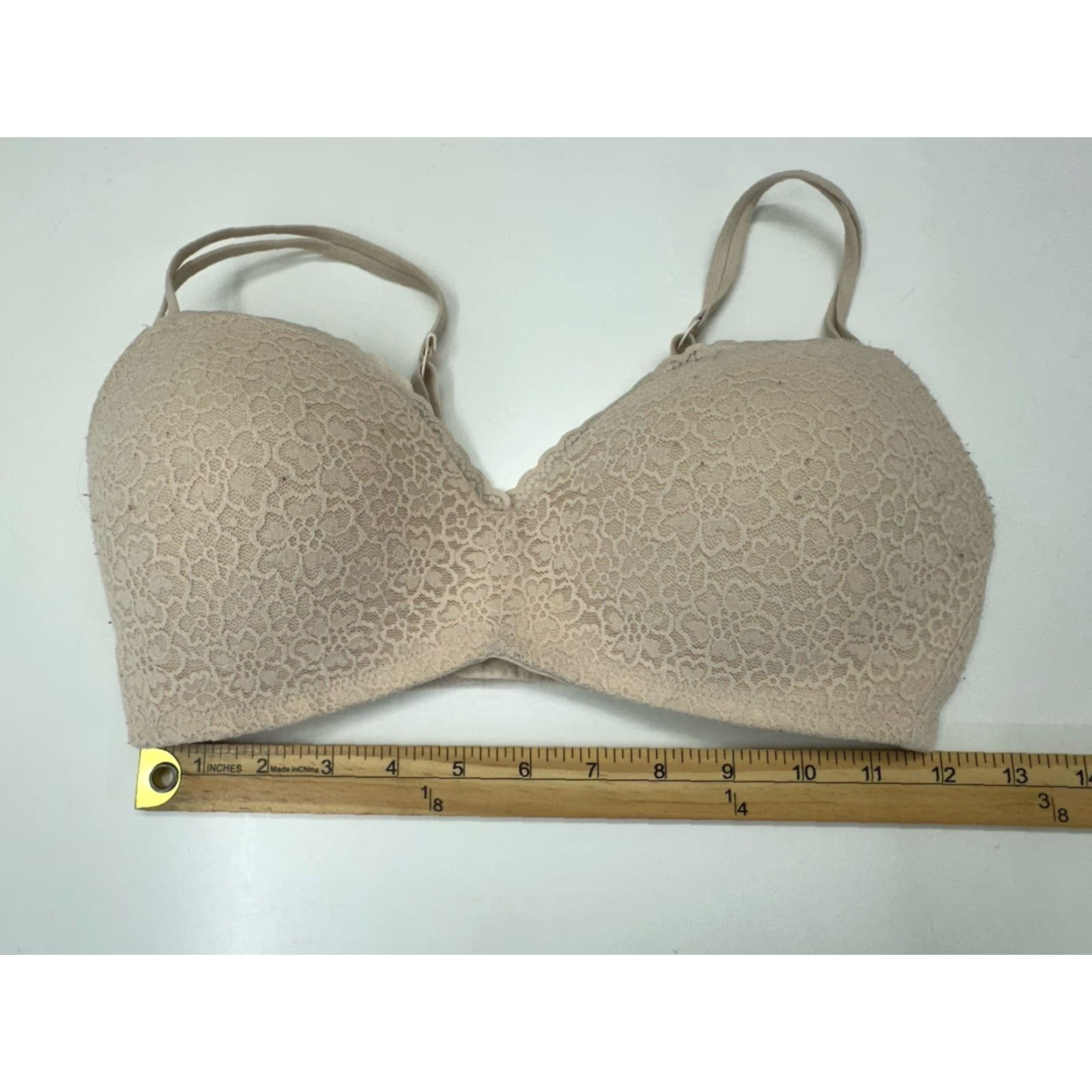 Vintage Aerie Womens Bra 34D Tan Floral Lacy Padded Wireless T-Shirt Bra Womens Size ONE SIZE - 7 Thumbnail