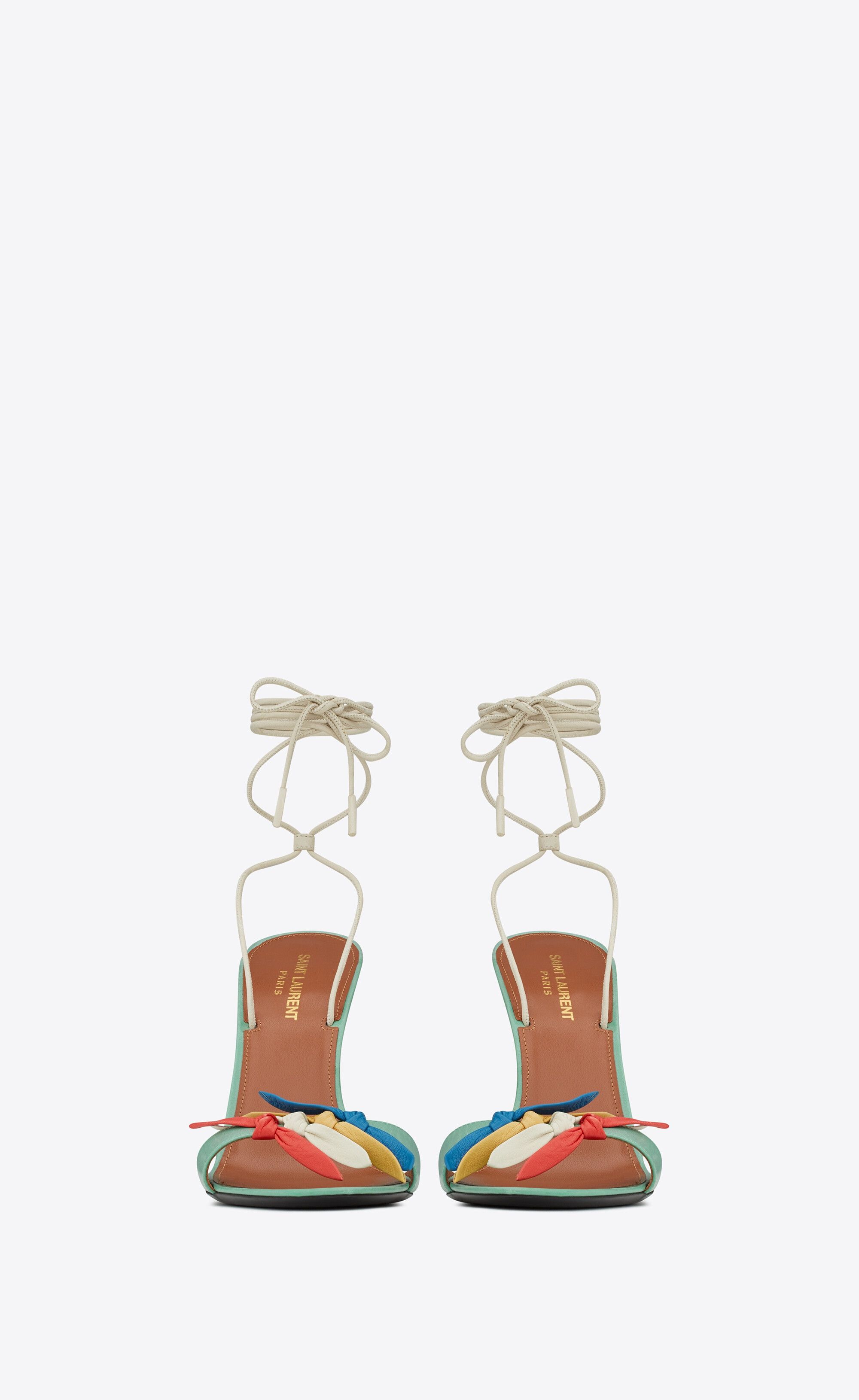 Saint Laurent Paris o1bcso1str0125 Elsa Sandals In Smooth Leather in Green Size US 6 / IT 36 - 3 Thumbnail