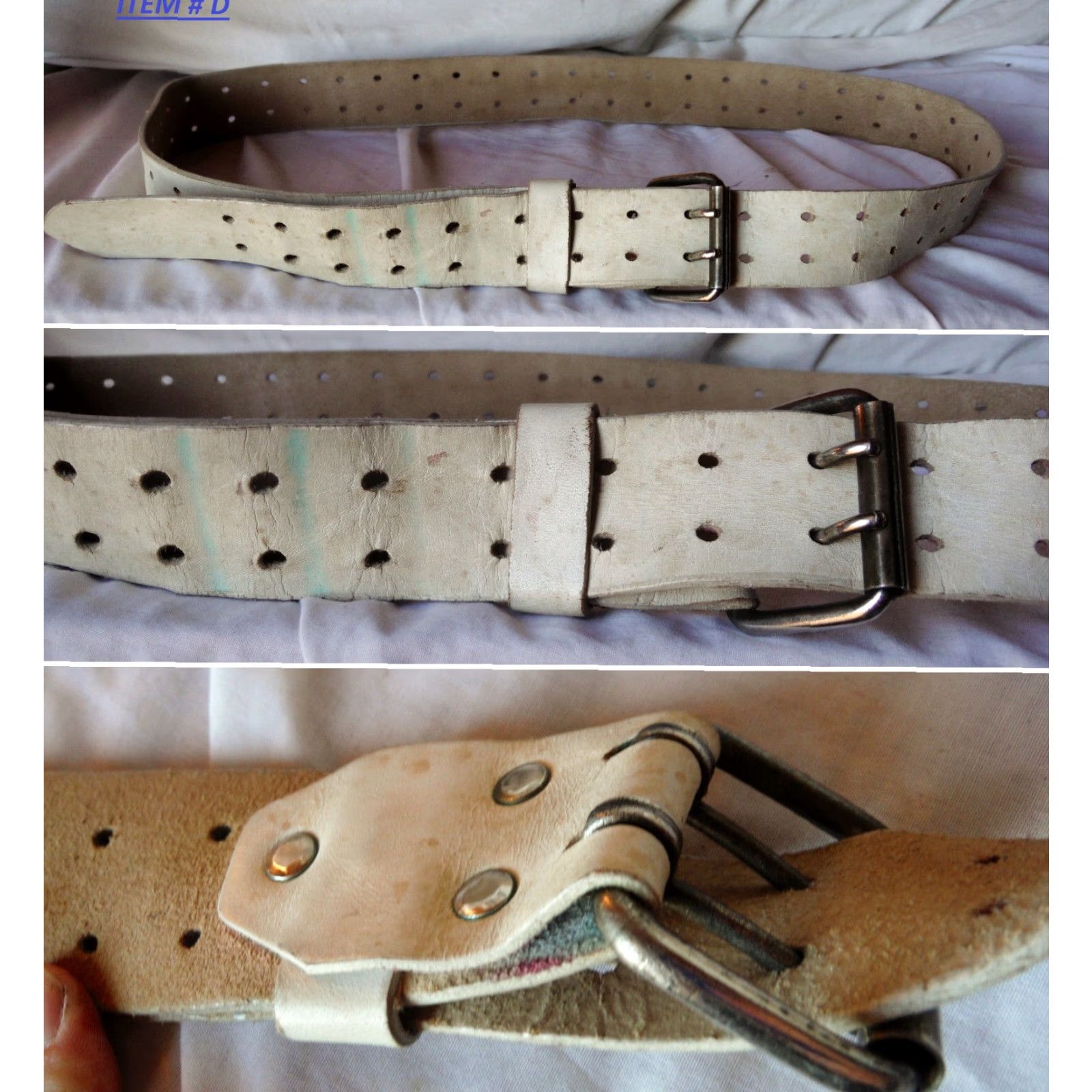 Vintage VINTAGE 70s USA Themed Belts - White Leather Vinyl Stripes Handcrafted Waist Accessories for Adults Small to 50 Size Size ONE SIZE - 7 Thumbnail
