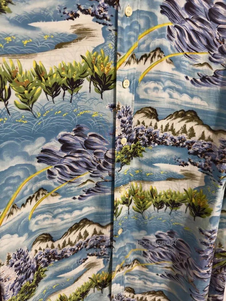 Saint Laurent Paris Saint Laurent Paris Viscose Sky Blue Palm Tree Wave Shirt Size XS / US 0-2 / IT 36-38 - 3 Thumbnail